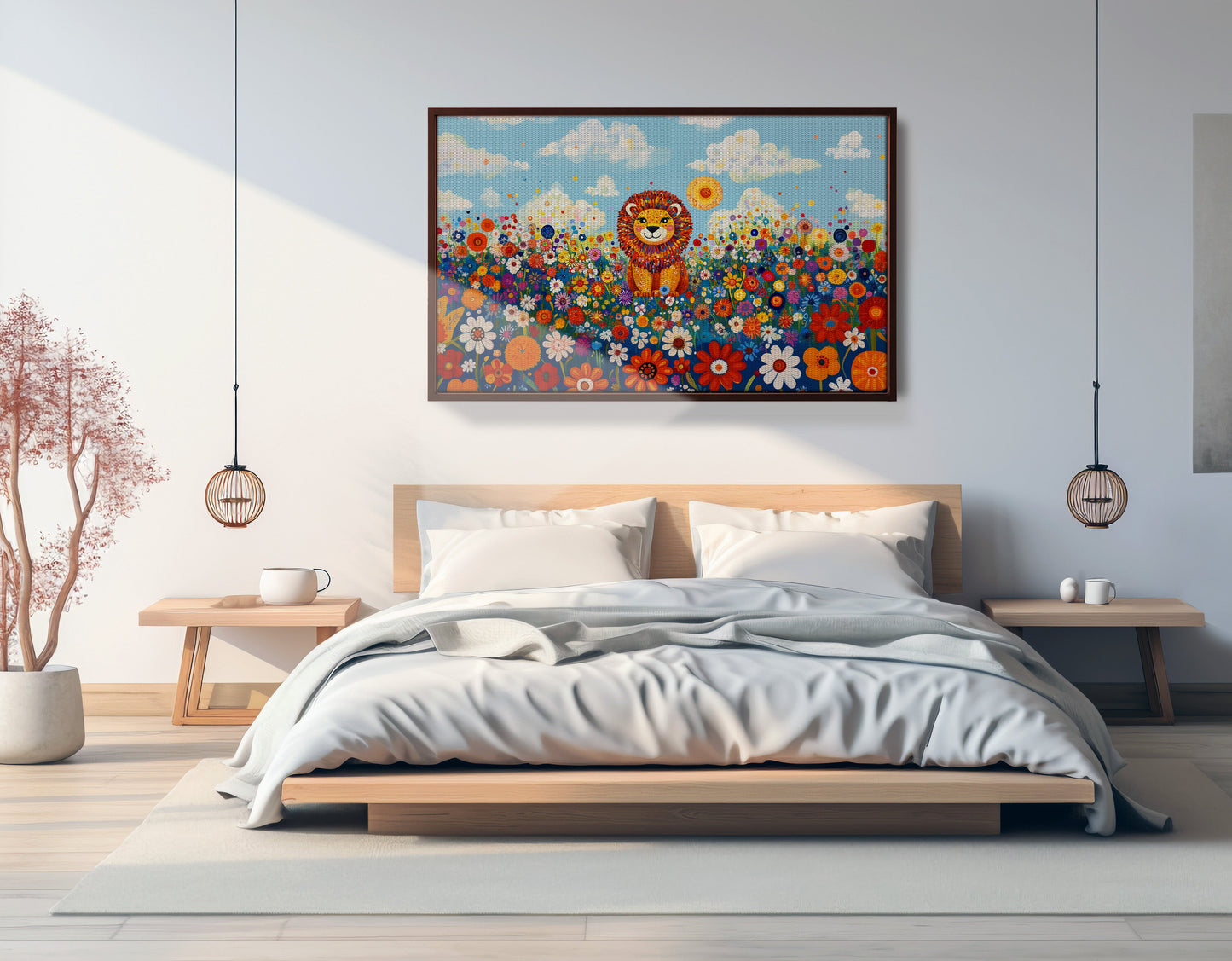 Lion in Wildflowers African American canvas print view 33