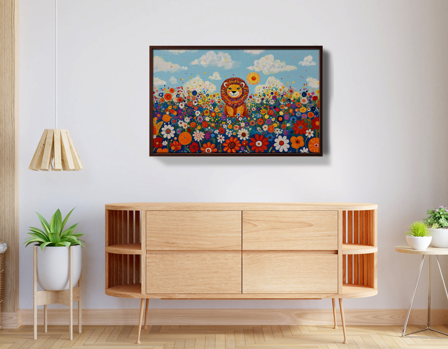 Lion in Wildflowers African American canvas print view 32