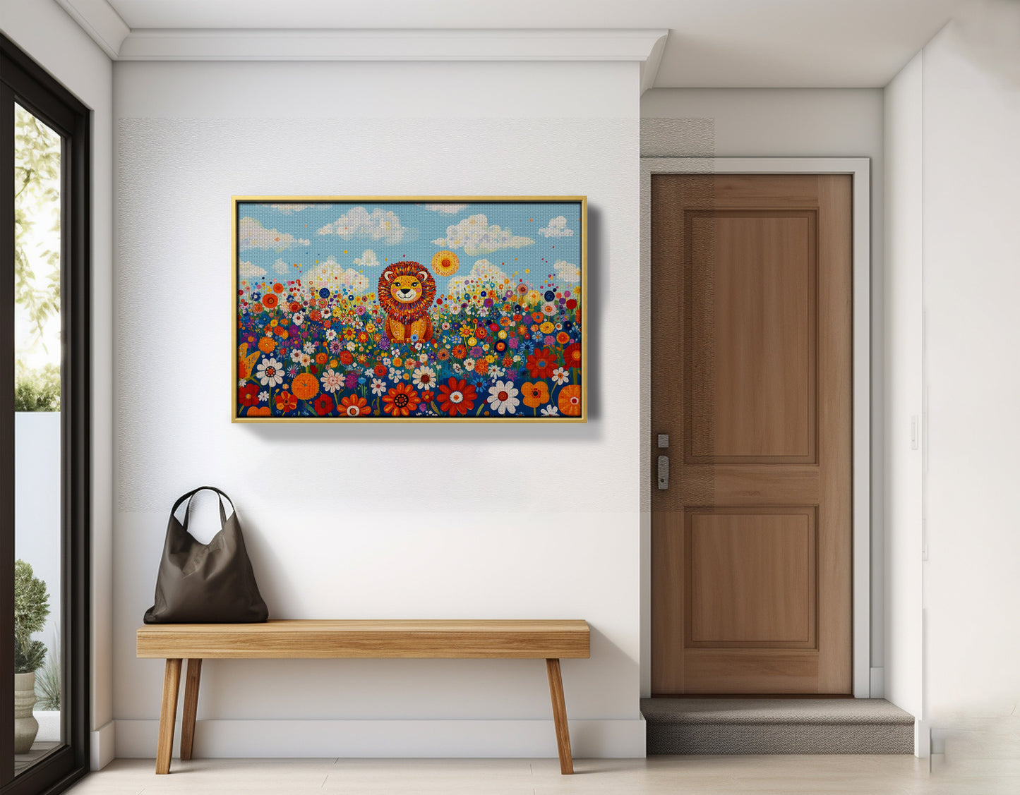 Lion in Wildflowers African American canvas print view 41