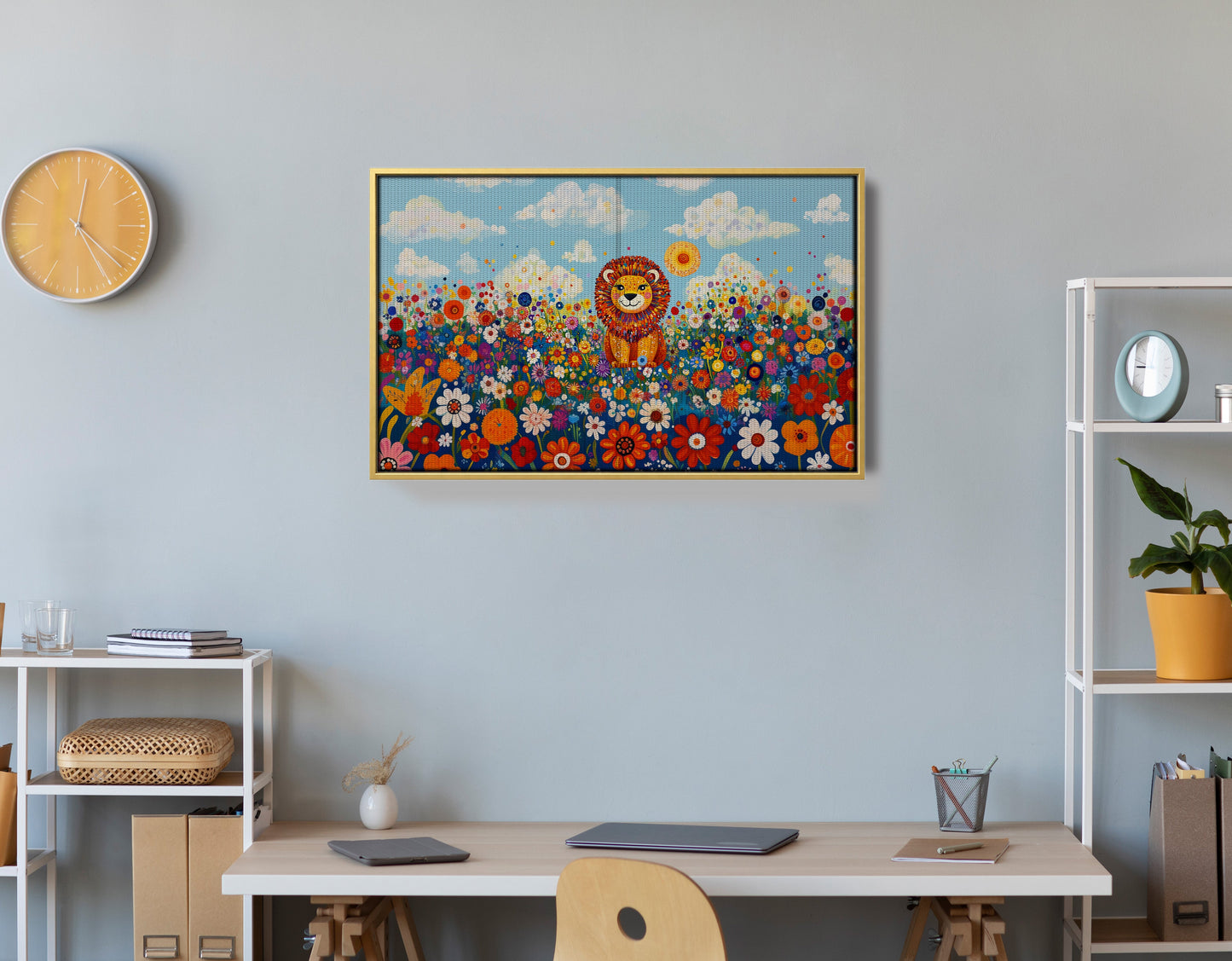 Lion in Wildflowers African American canvas print view 42