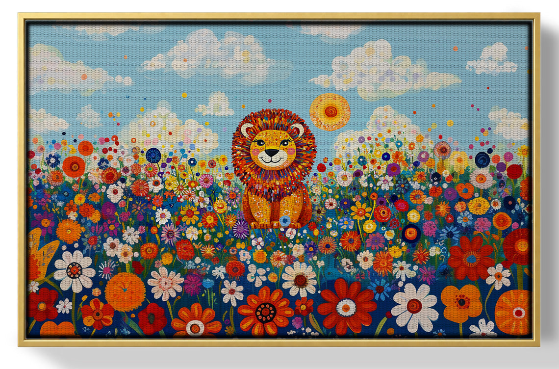 Lion in Wildflowers African American canvas print view 37