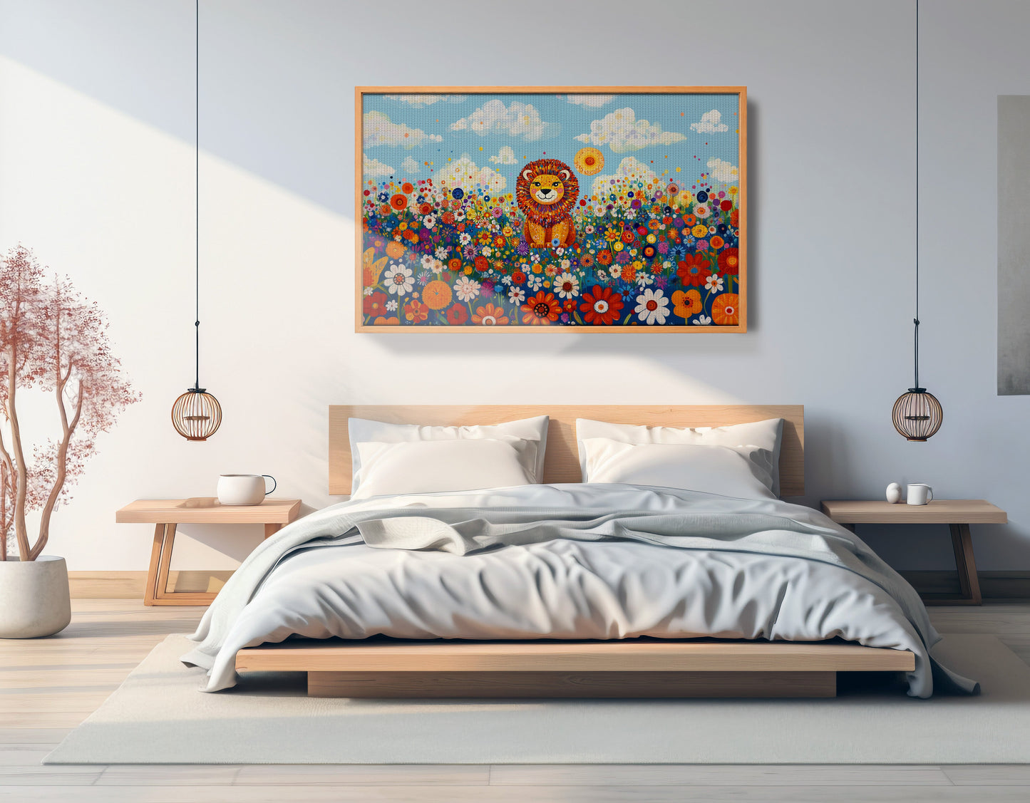 Lion in Wildflowers African American canvas print view 45