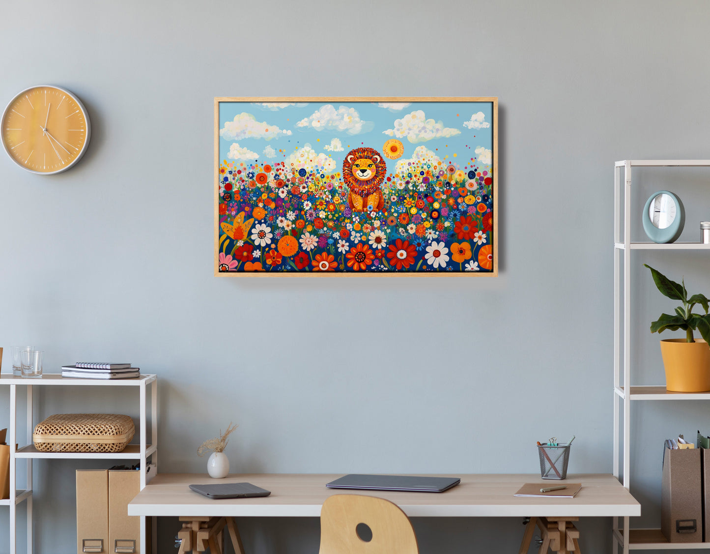 Lion in Wildflowers African American canvas print view 54
