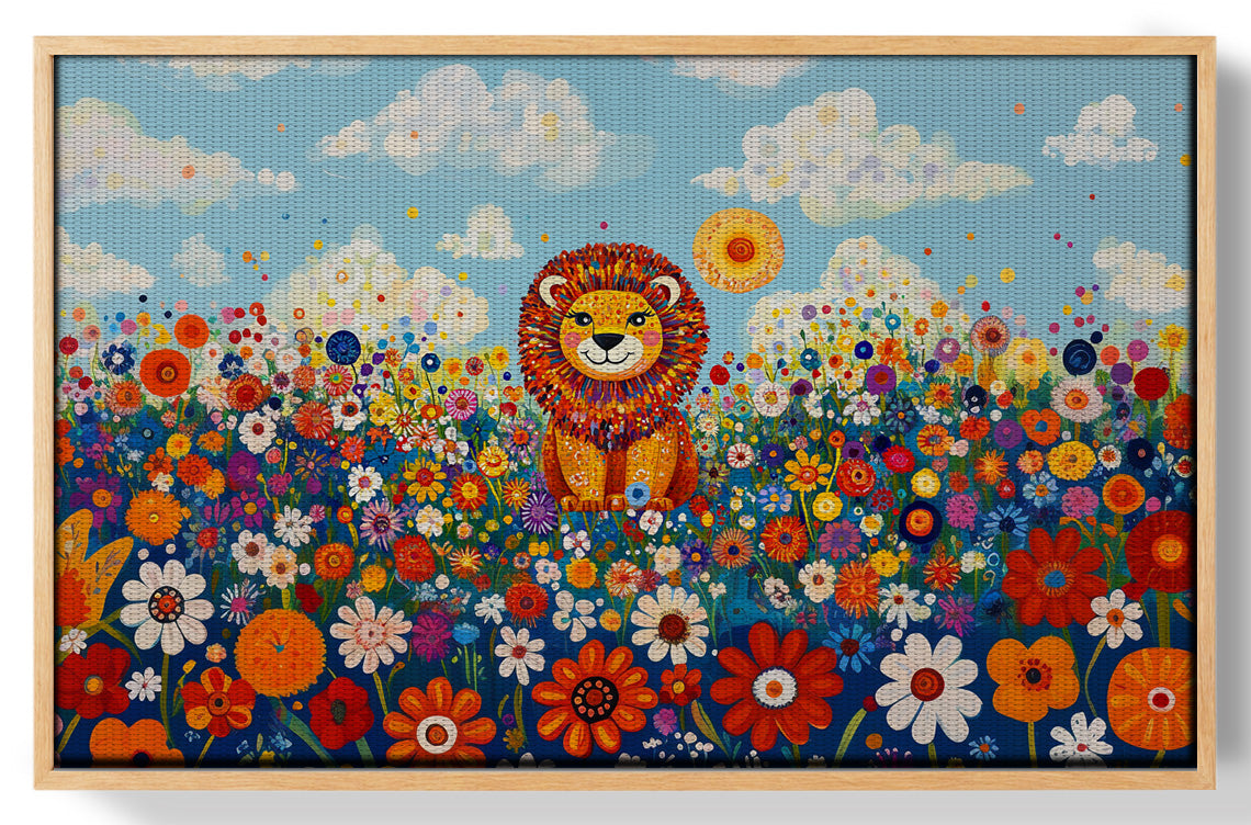 Lion in Wildflowers African American canvas print view 49