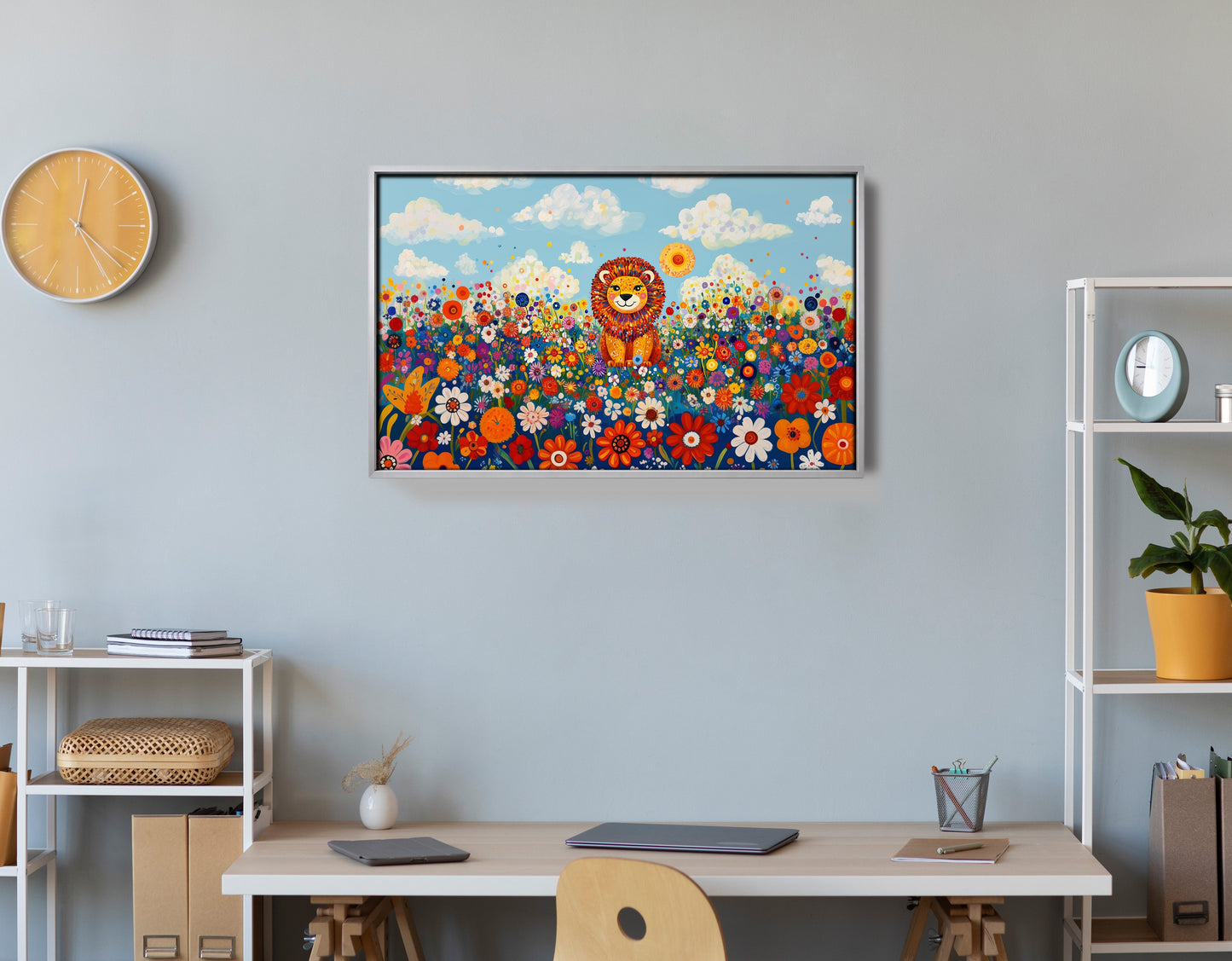 Lion in Wildflowers African American canvas print view 60