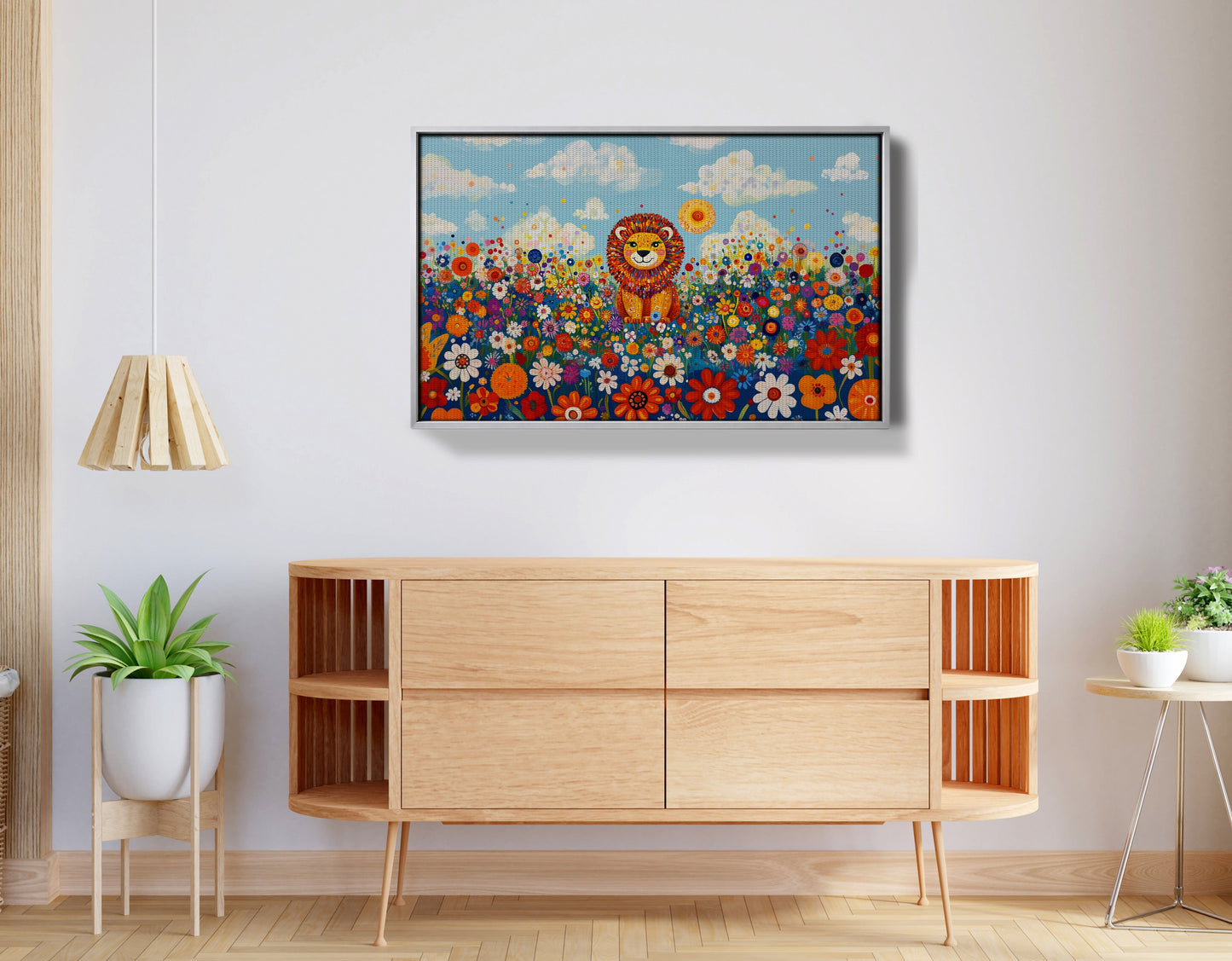 Lion in Wildflowers African American canvas print view 56