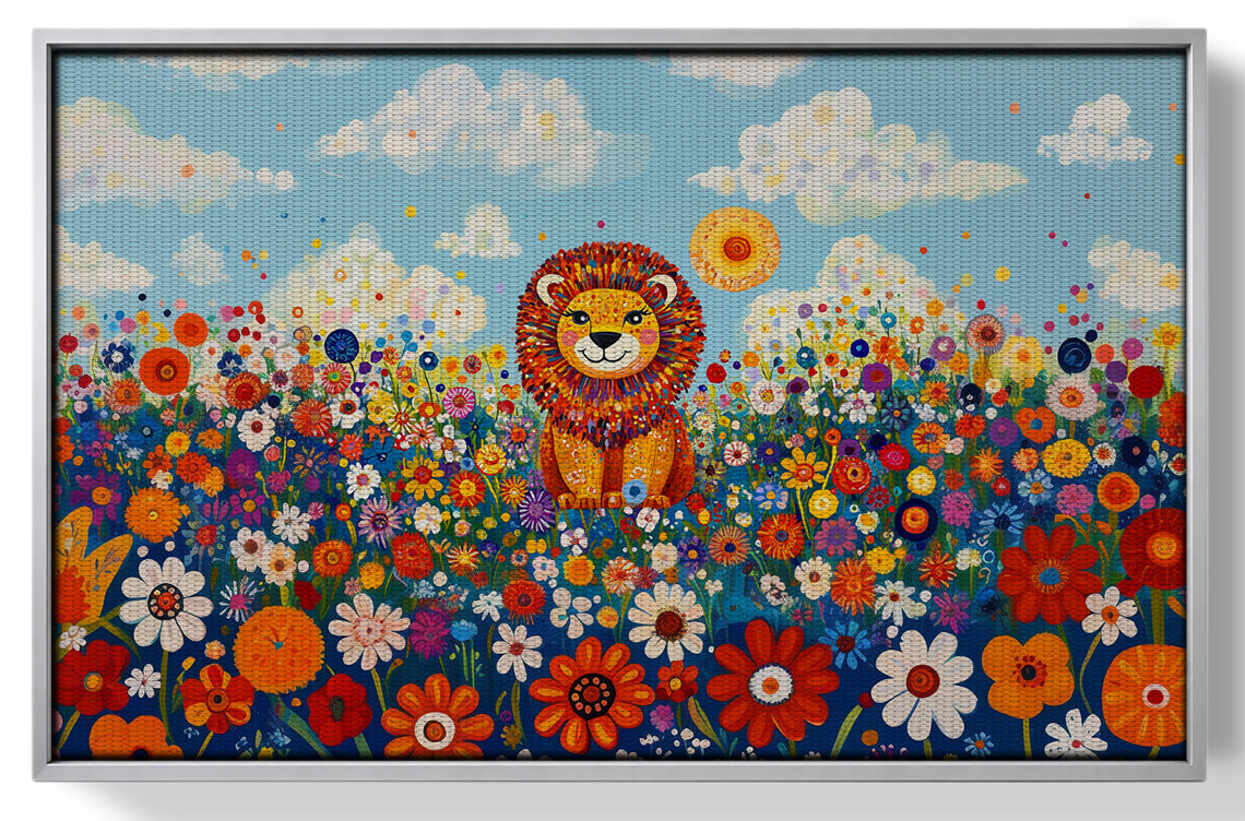 Lion in Wildflowers African American canvas print view 55