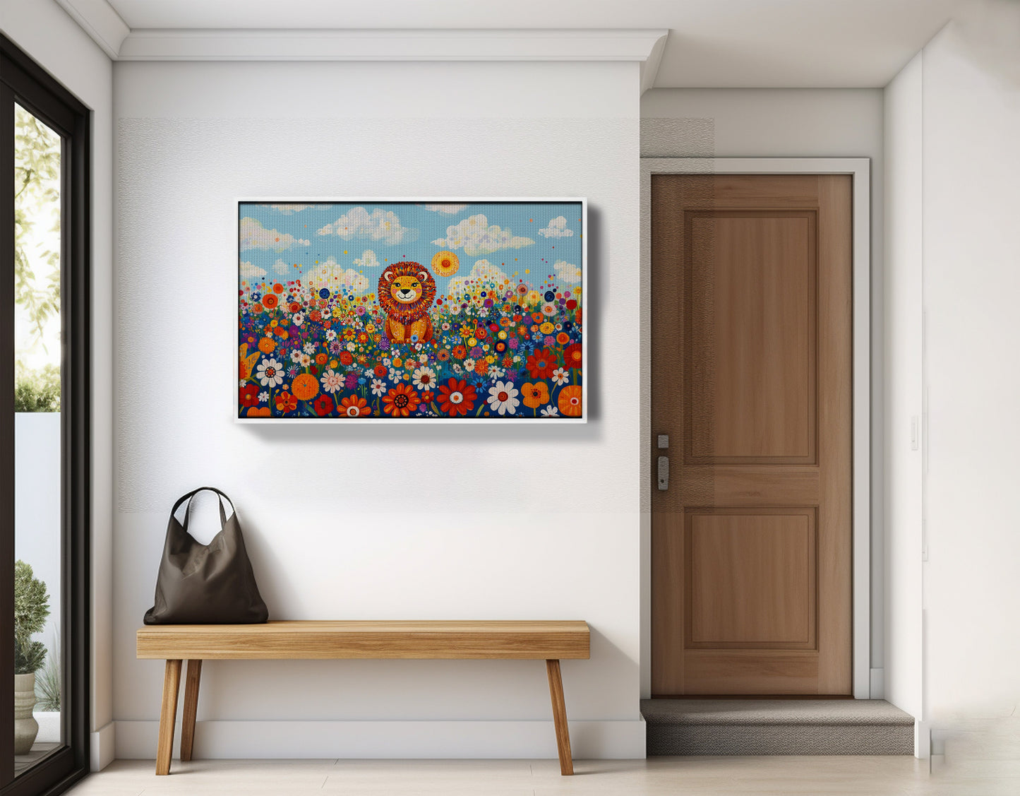 Lion in Wildflowers African American canvas print view 65
