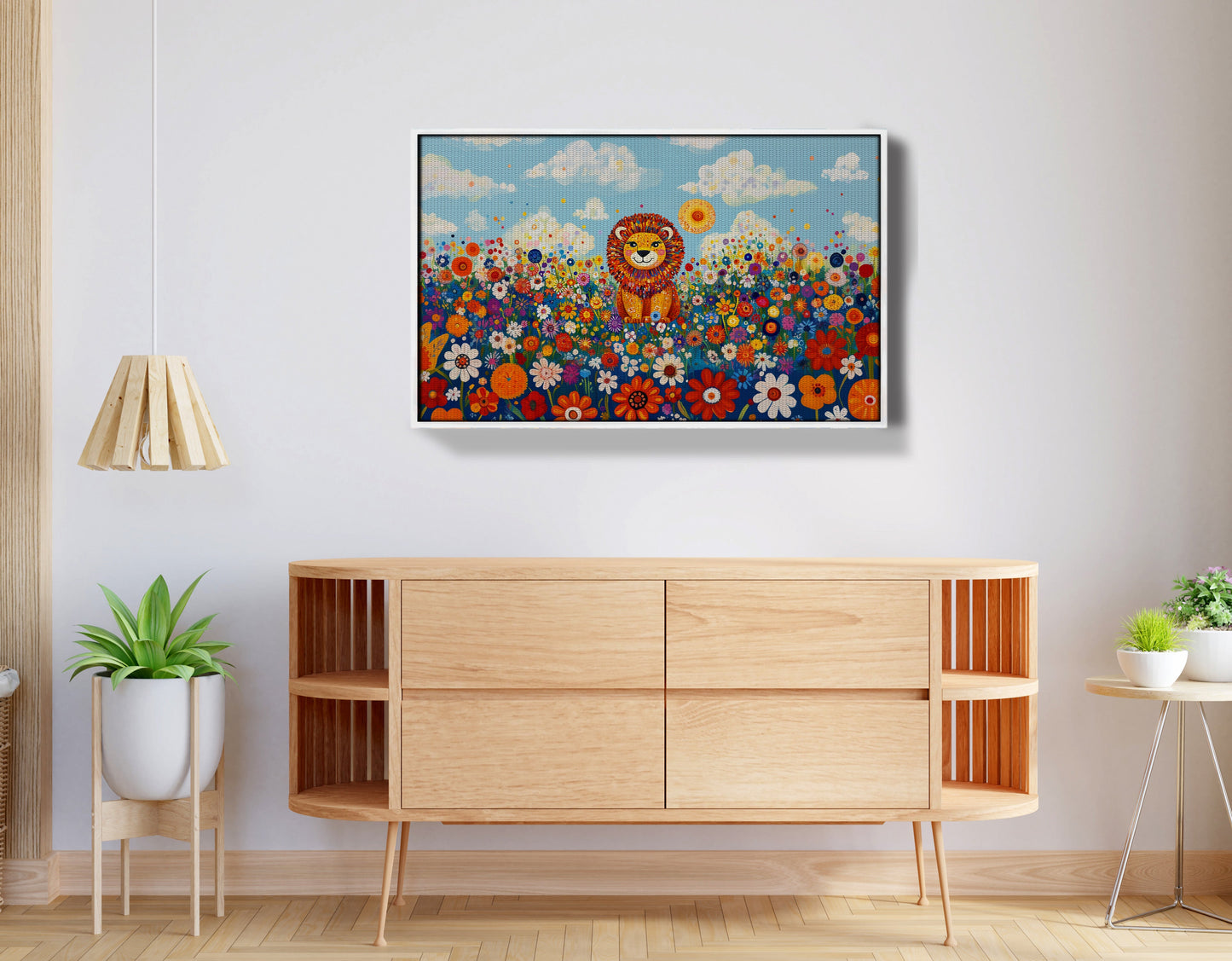 Lion in Wildflowers African American canvas print view 62