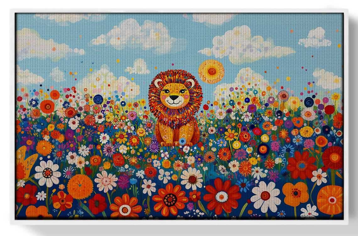Lion in Wildflowers African American canvas print view 61