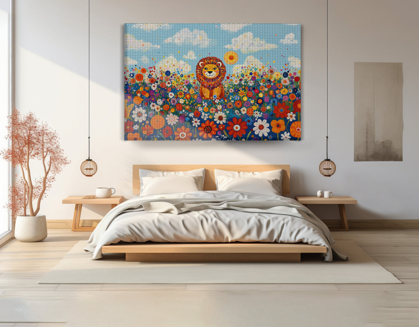 Lion in Wildflowers African American canvas print view 15