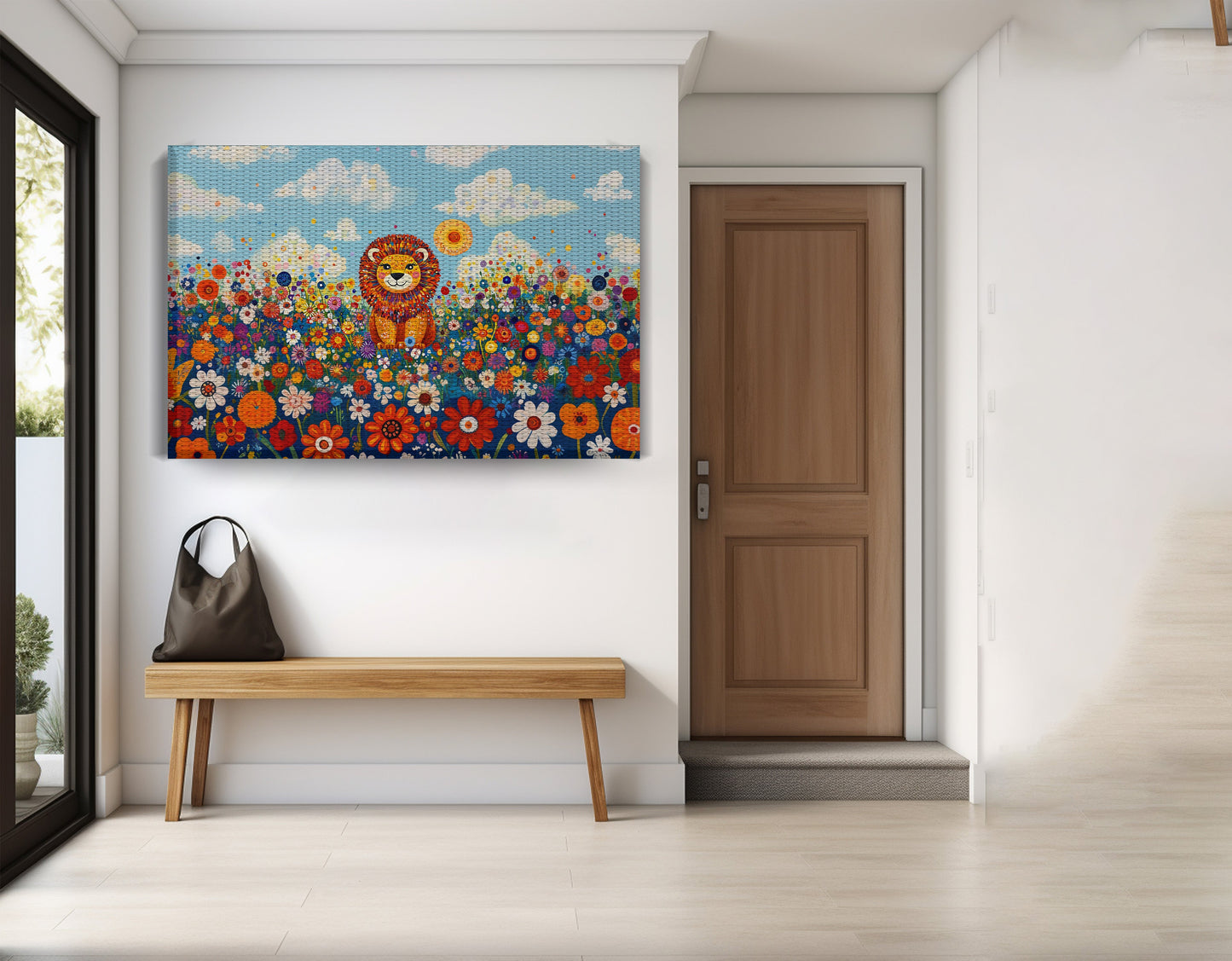 Lion in Wildflowers African American canvas print view 17