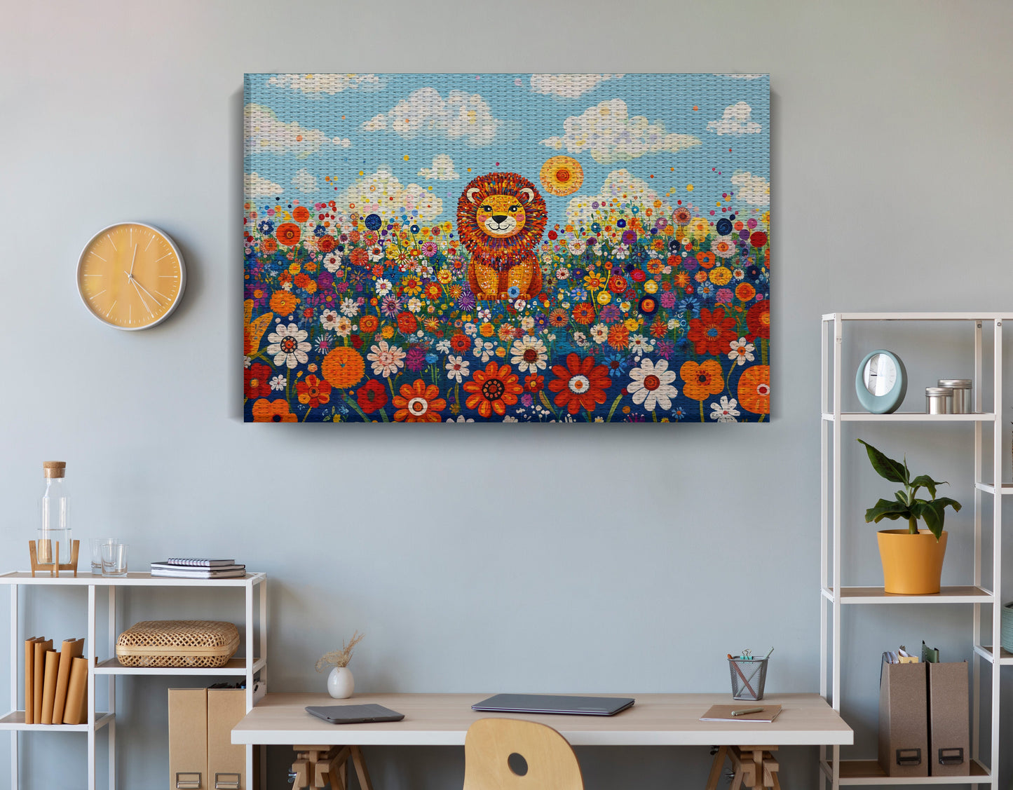 Lion in Wildflowers African American canvas print view 18