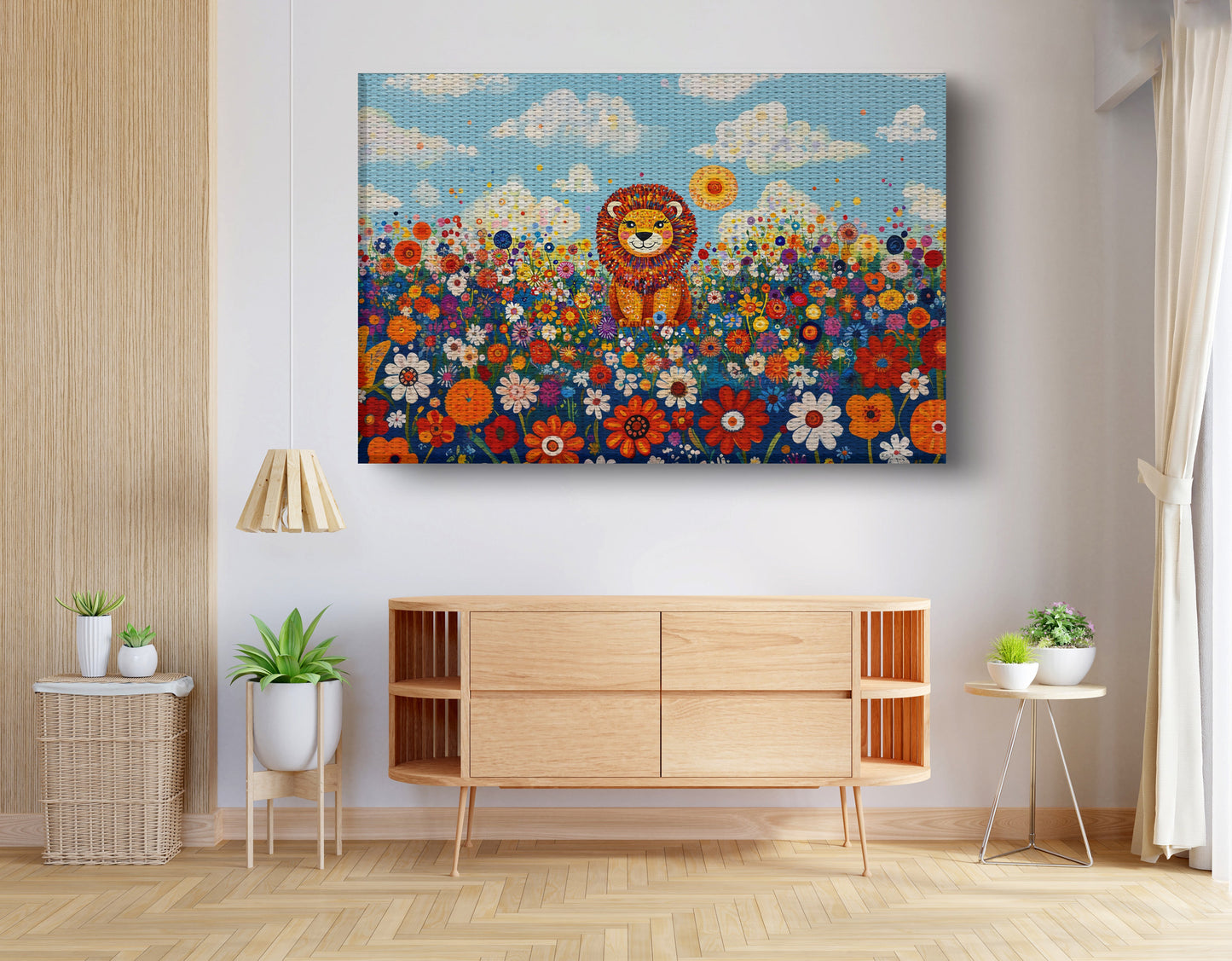 Lion in Wildflowers African American canvas print view 14