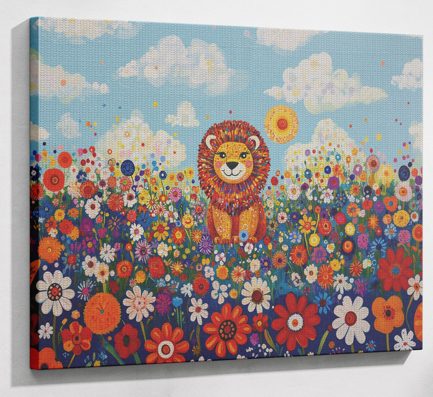 Lion in Wildflowers African American canvas print view 13