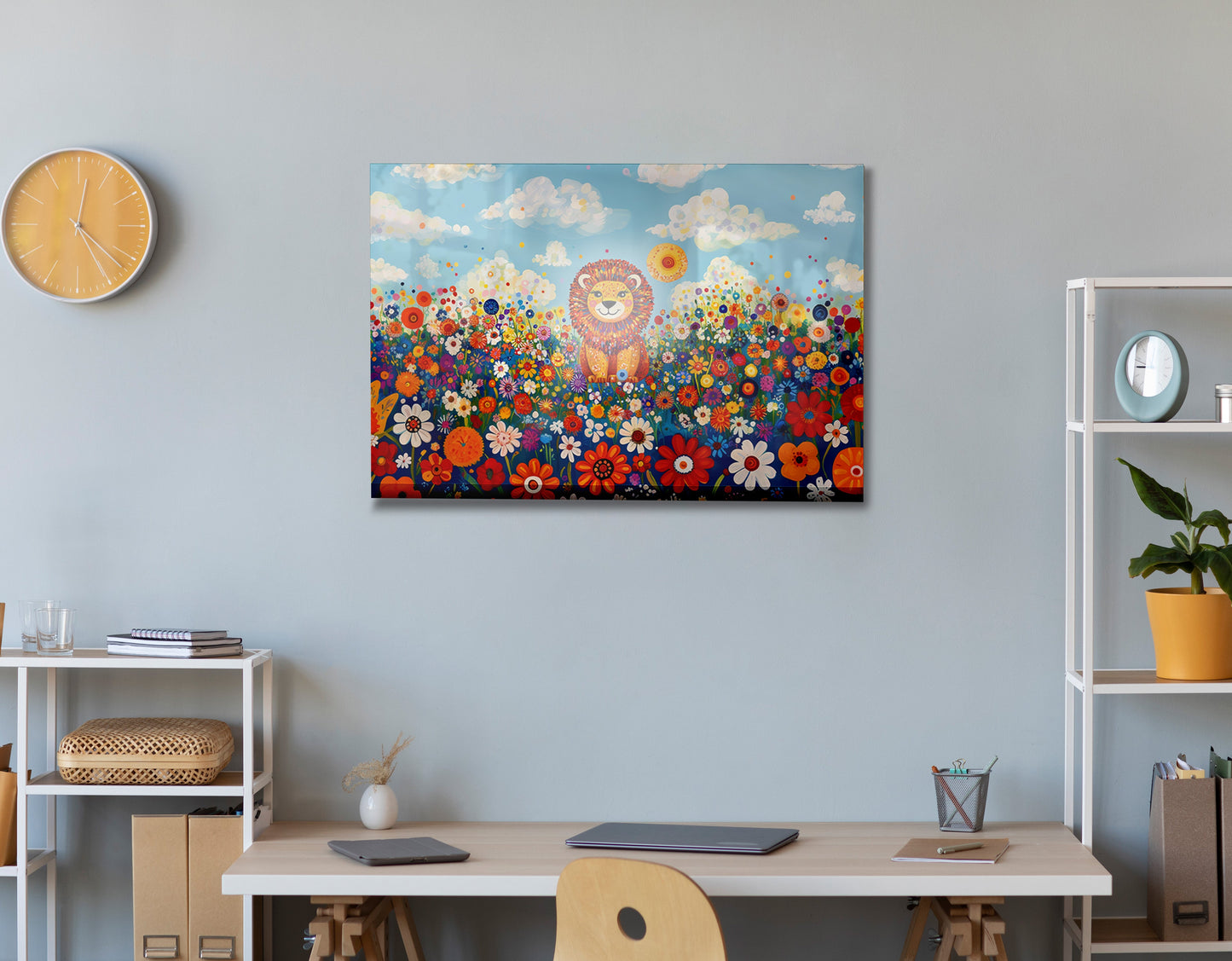 Lion in Wildflowers African American canvas print view 24
