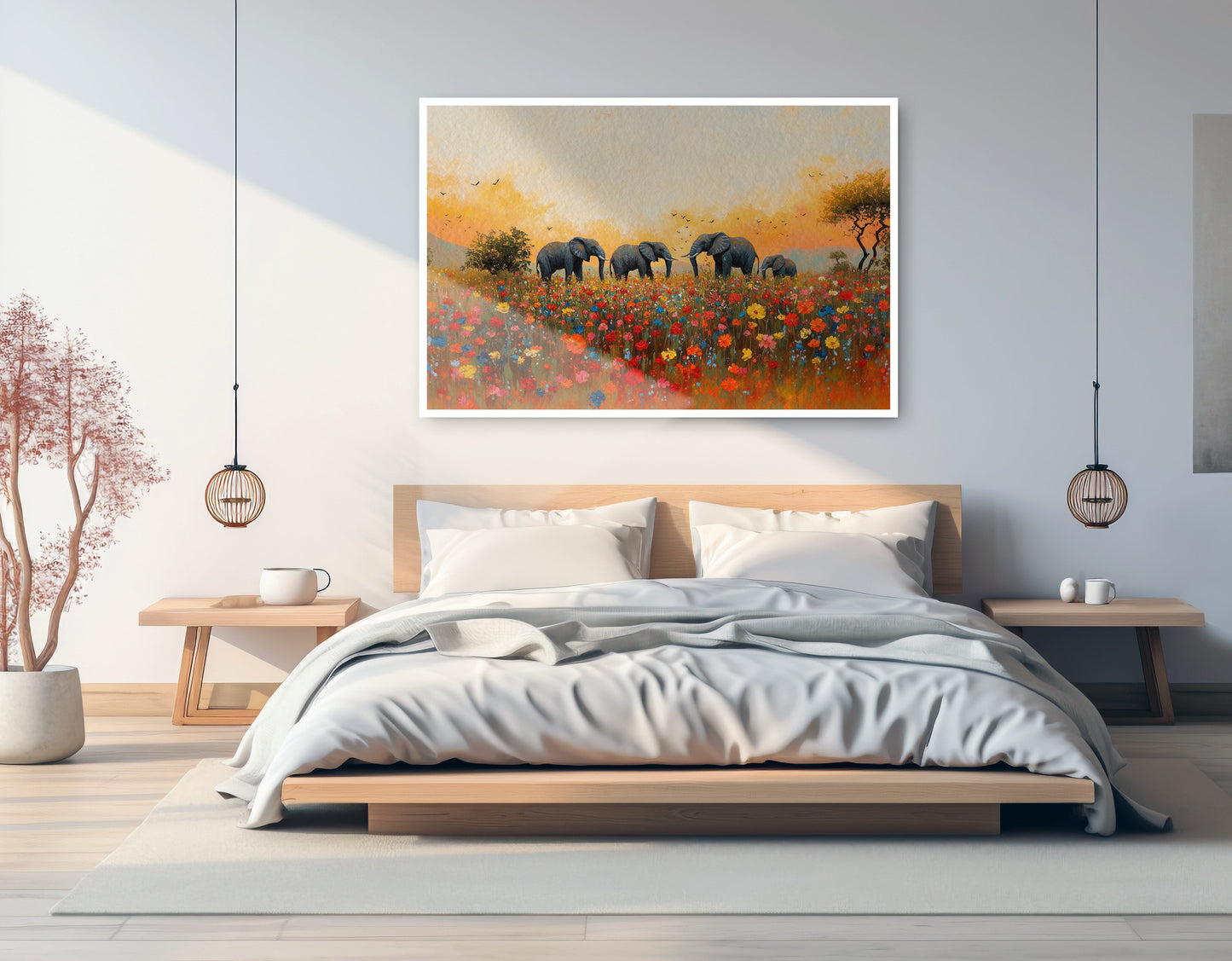 Elephants in Wildflower Field Black African American canvas print artwork view