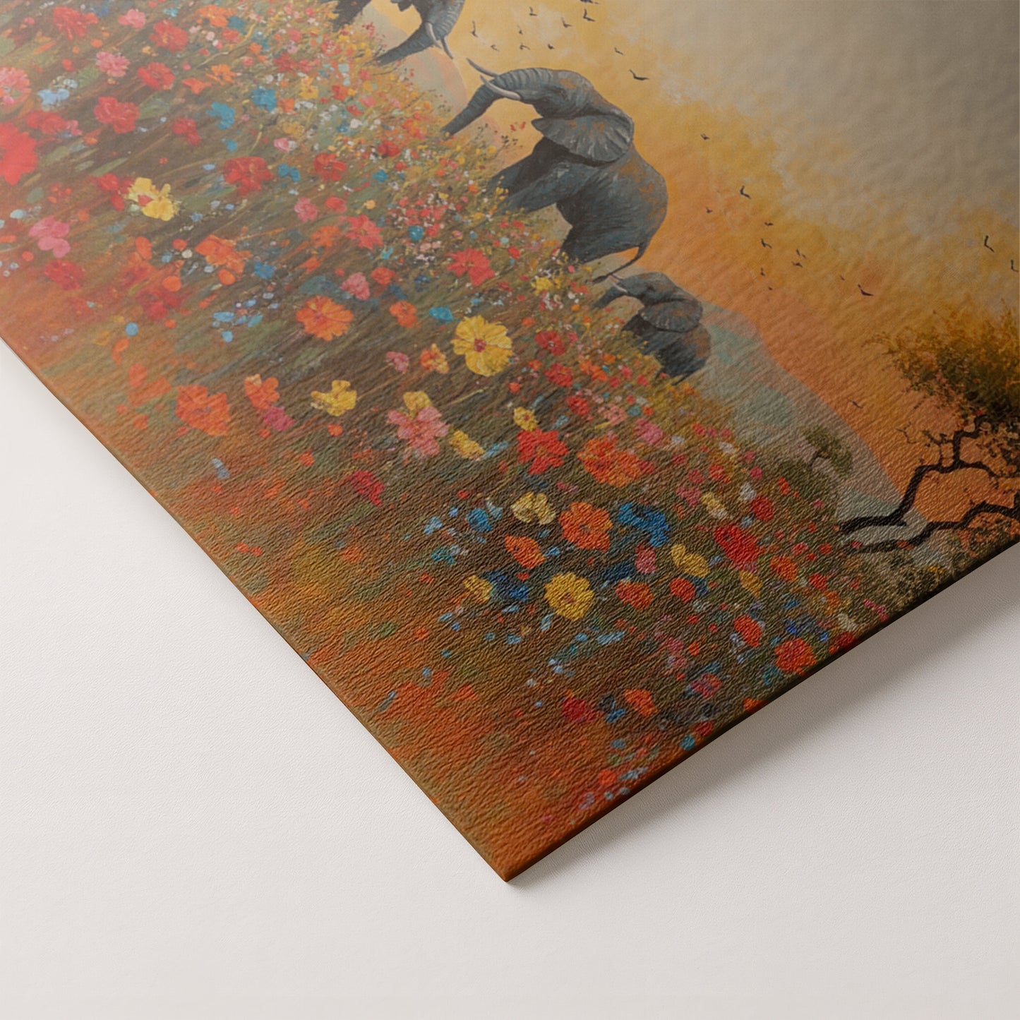 Elephants in Wildflower Field Black African American canvas print artwork by MoomZee Artwork