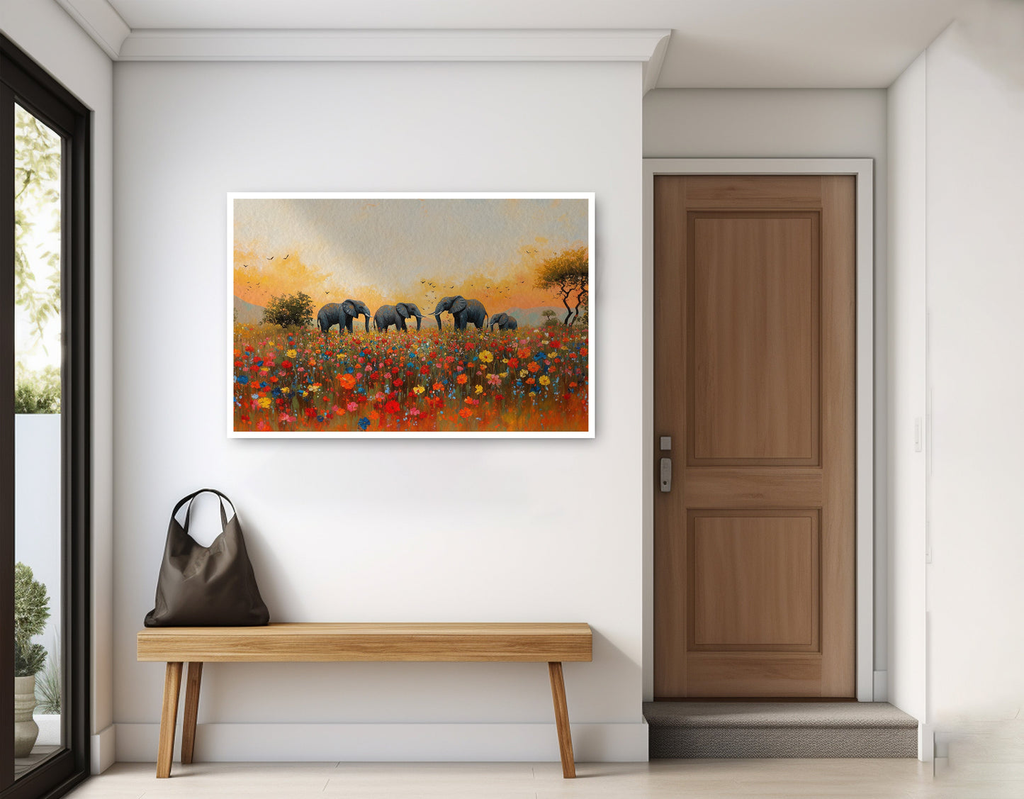 Elephants in Wildflower Field Black African American canvas print home decor view
