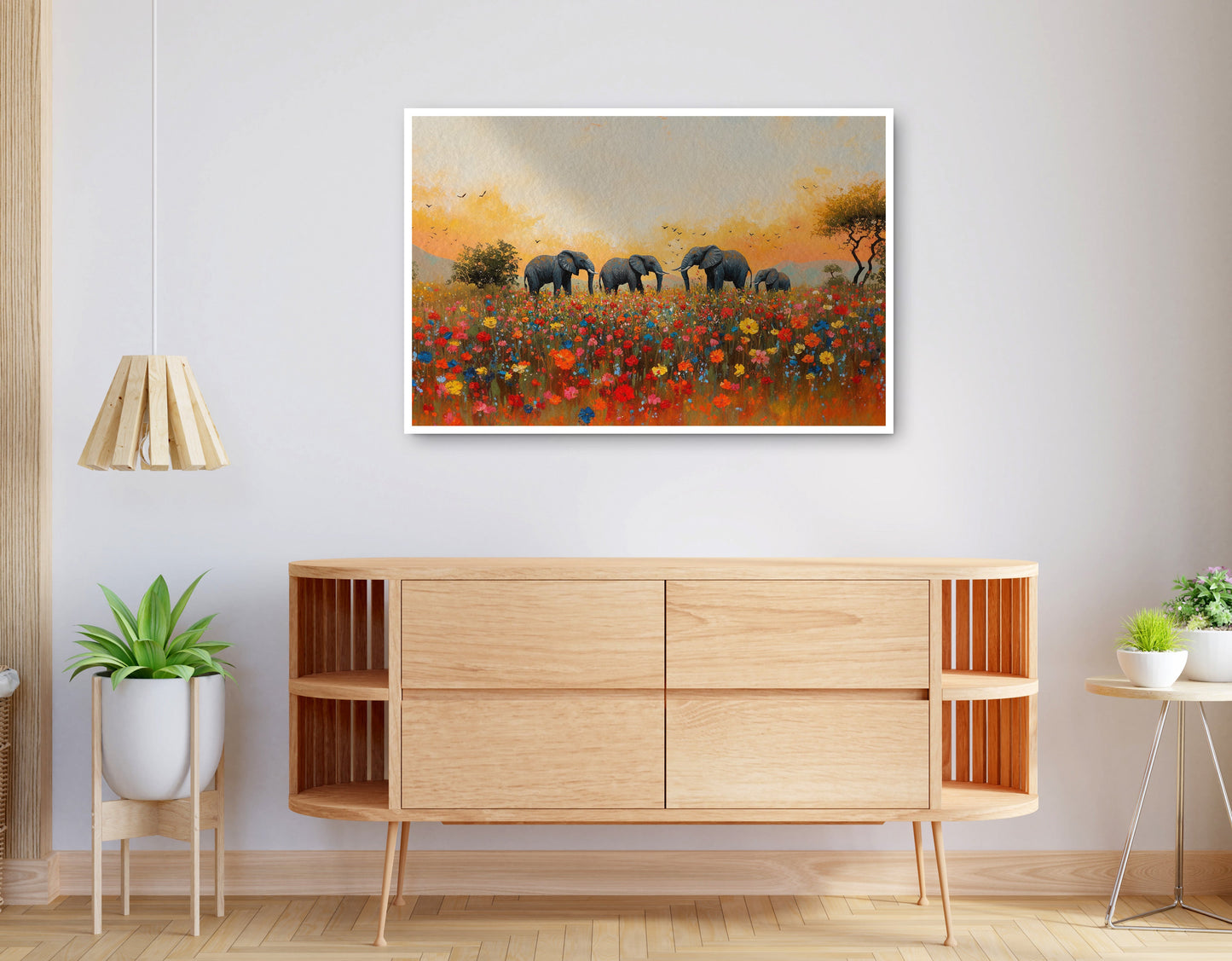 Alternate view of Elephants in Wildflower Field Black African American canvas print