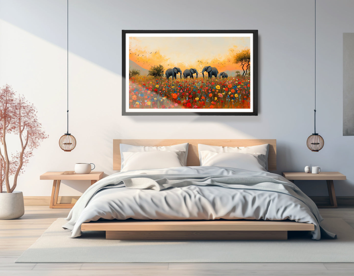Elephants in Wildflower Field Black African American canvas print view 69