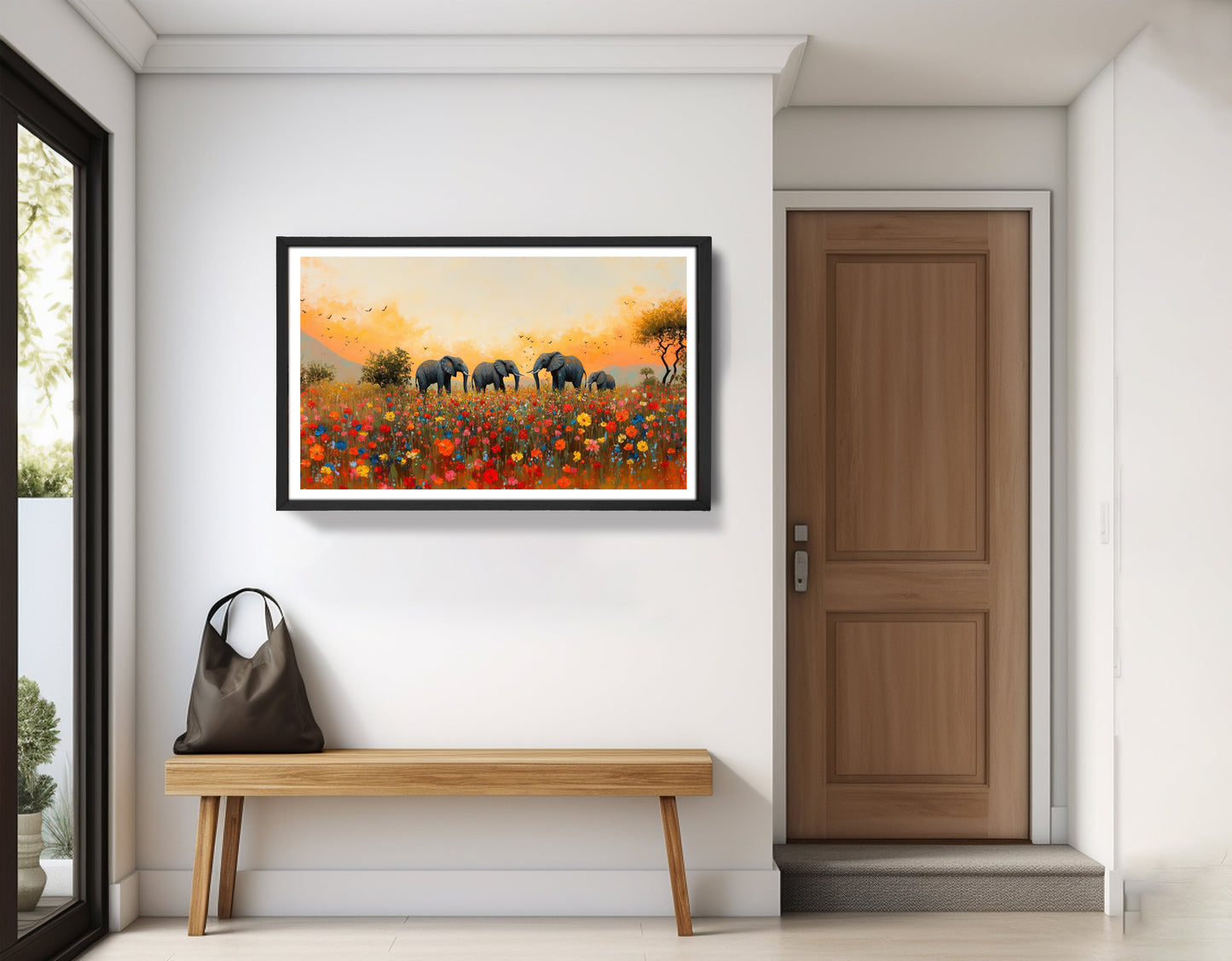 Elephants in Wildflower Field Black African American canvas print view 71