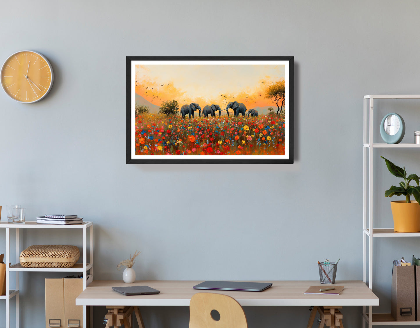 Elephants in Wildflower Field Black African American canvas print view 72
