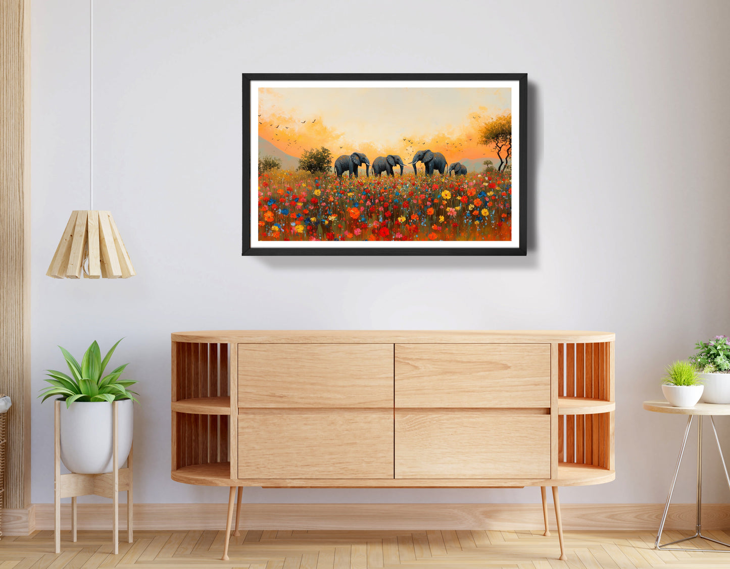 Elephants in Wildflower Field Black African American canvas print view 68