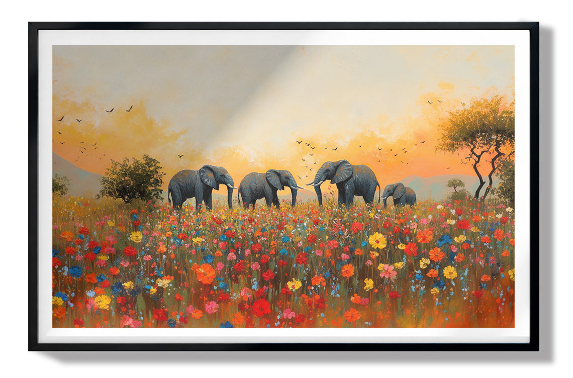 Elephants in Wildflower Field Black African American canvas print view 67