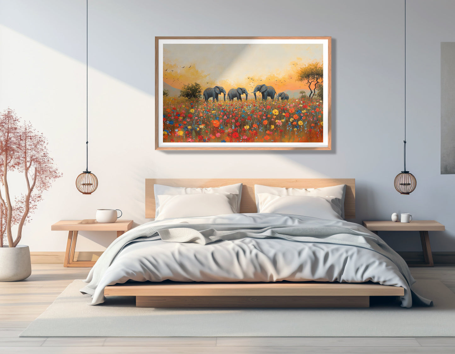 Elephants in Wildflower Field Black African American canvas print view 81