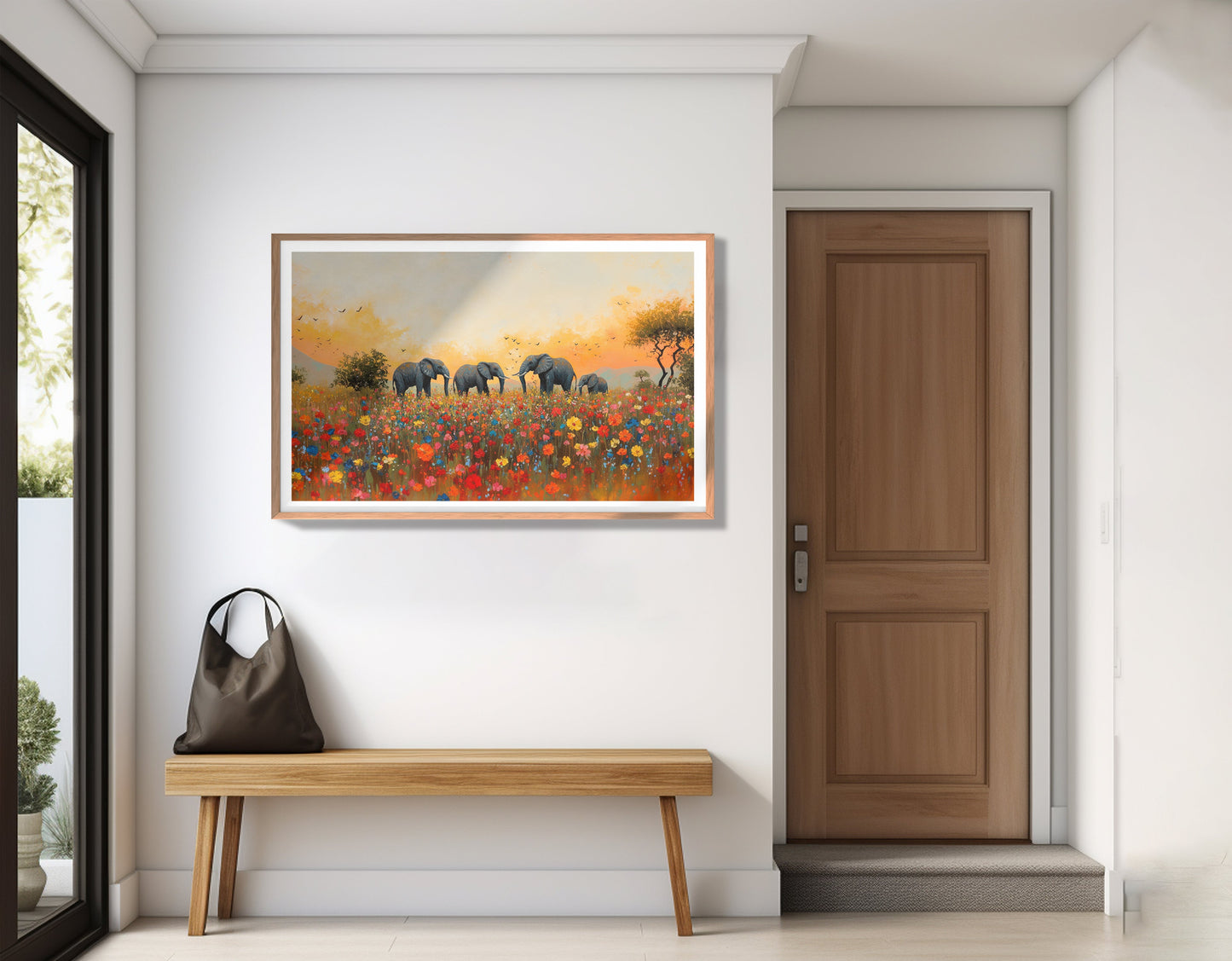 Elephants in Wildflower Field Black African American canvas print view 83