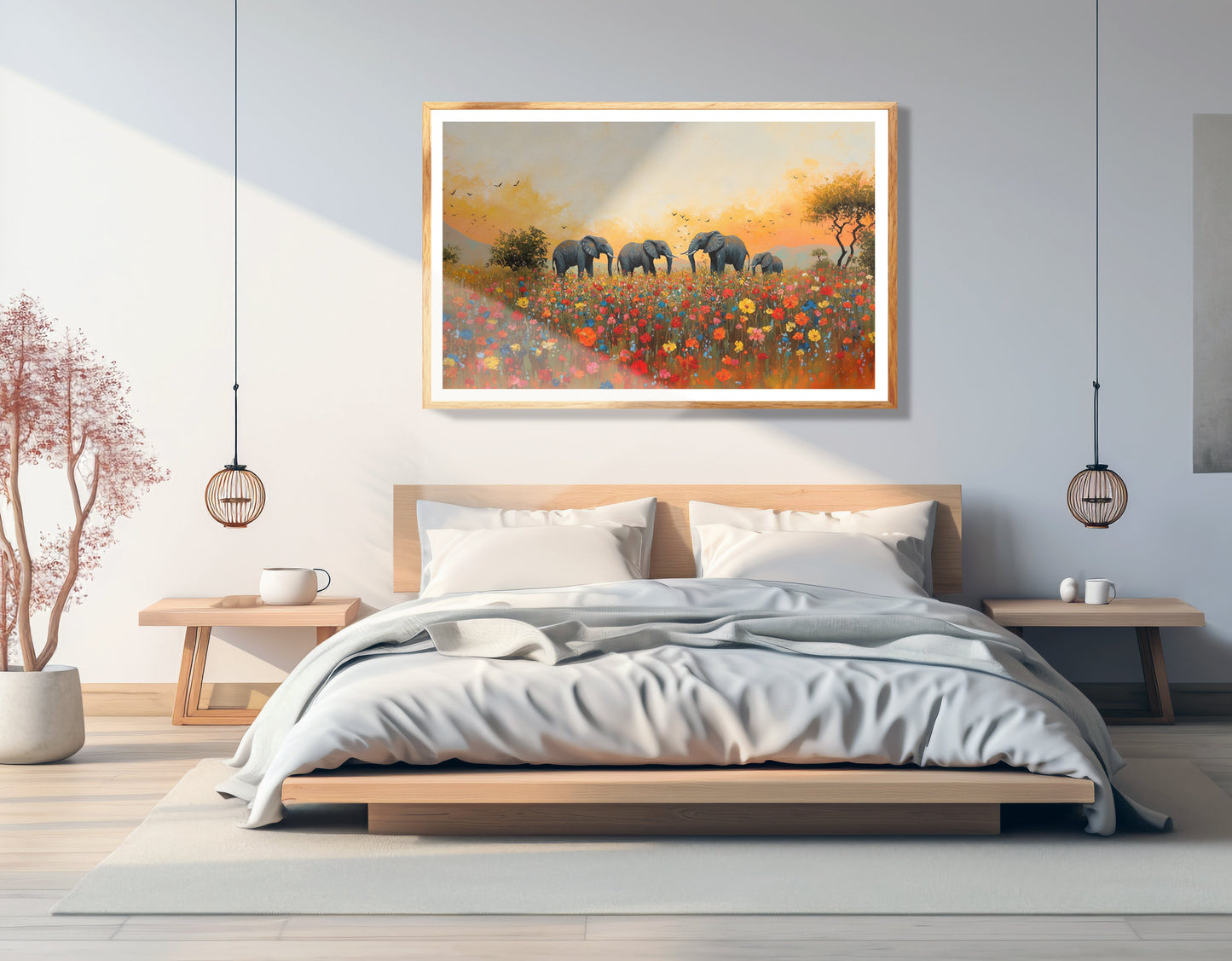 Elephants in Wildflower Field Black African American canvas print view 75