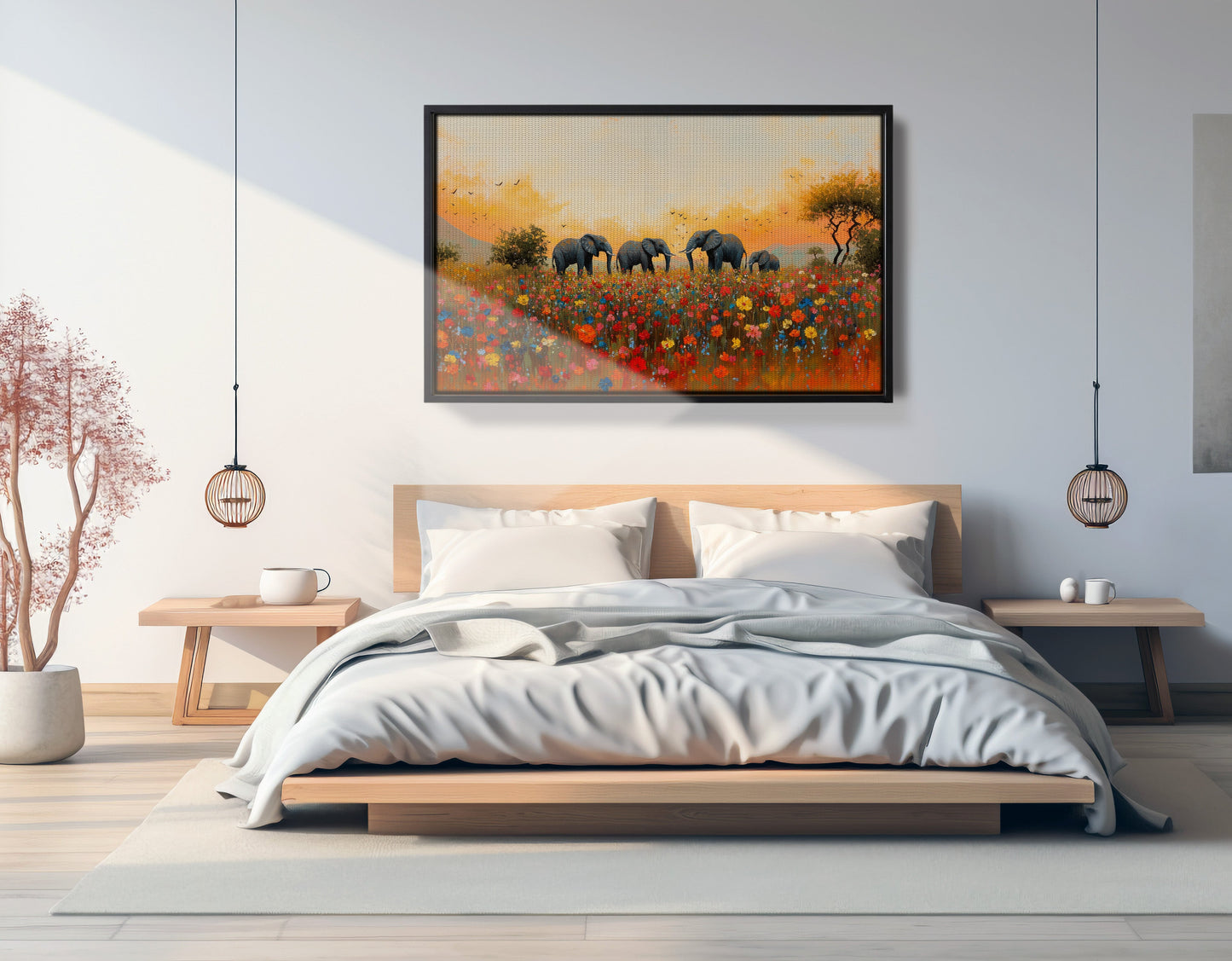 Elephants in Wildflower Field Black African American canvas print view 27