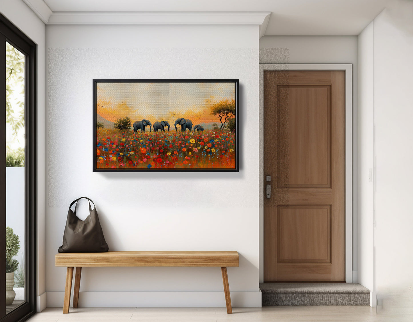 Elephants in Wildflower Field Black African American canvas print view 29