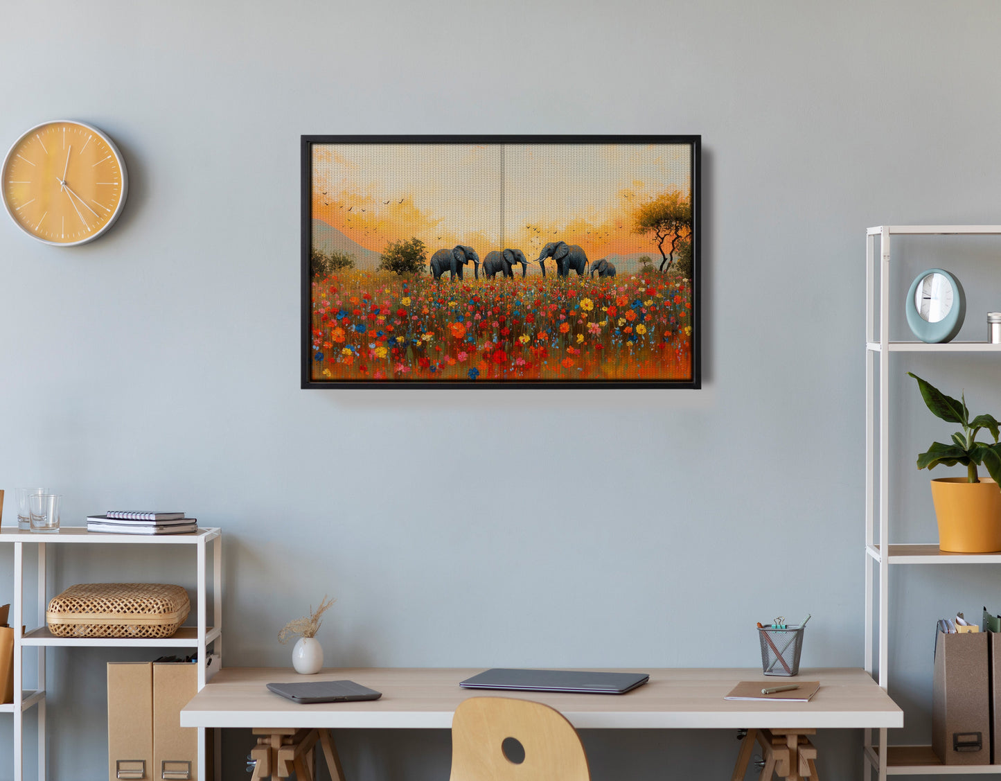 Elephants in Wildflower Field Black African American canvas print view 30