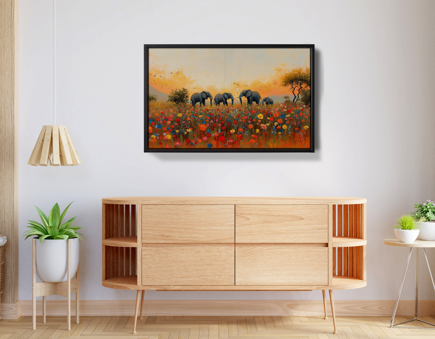 Elephants in Wildflower Field Black African American canvas print view 26