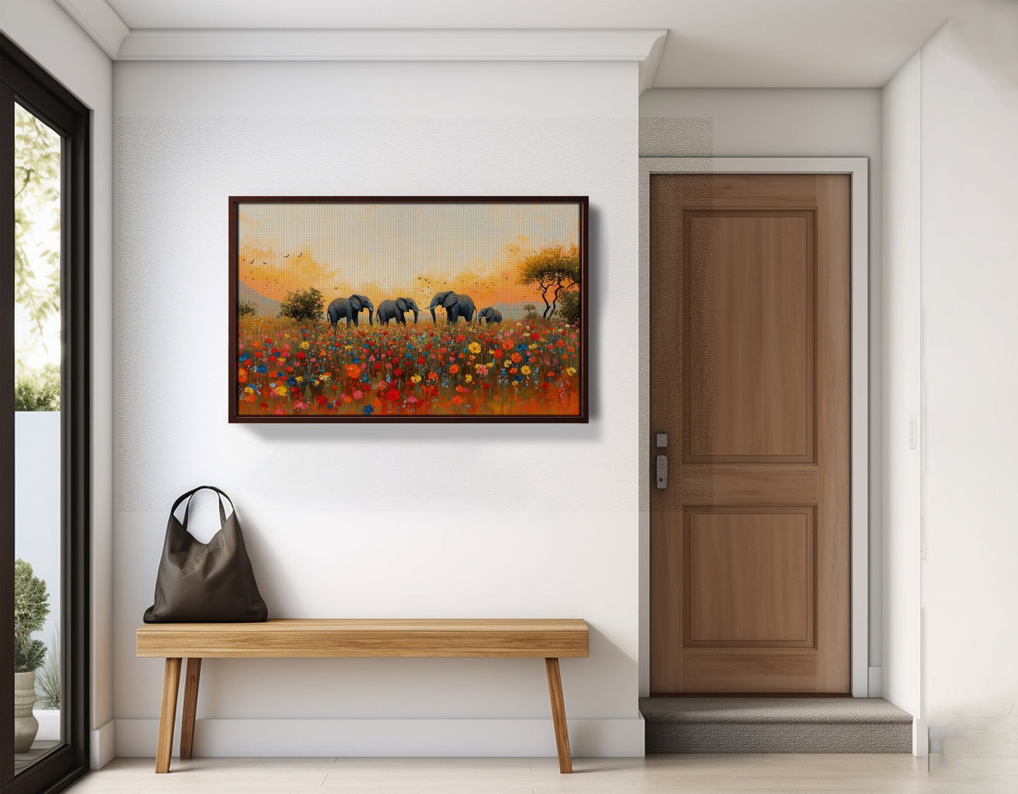 Elephants in Wildflower Field Black African American canvas print view 35