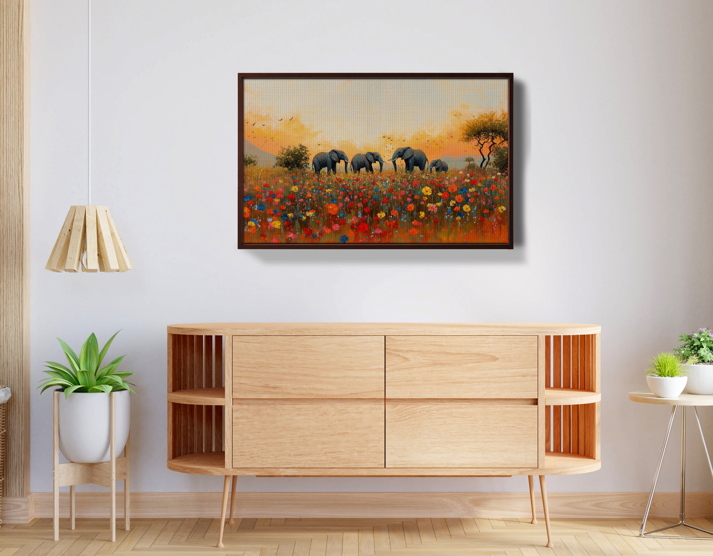 Elephants in Wildflower Field Black African American canvas print view 32