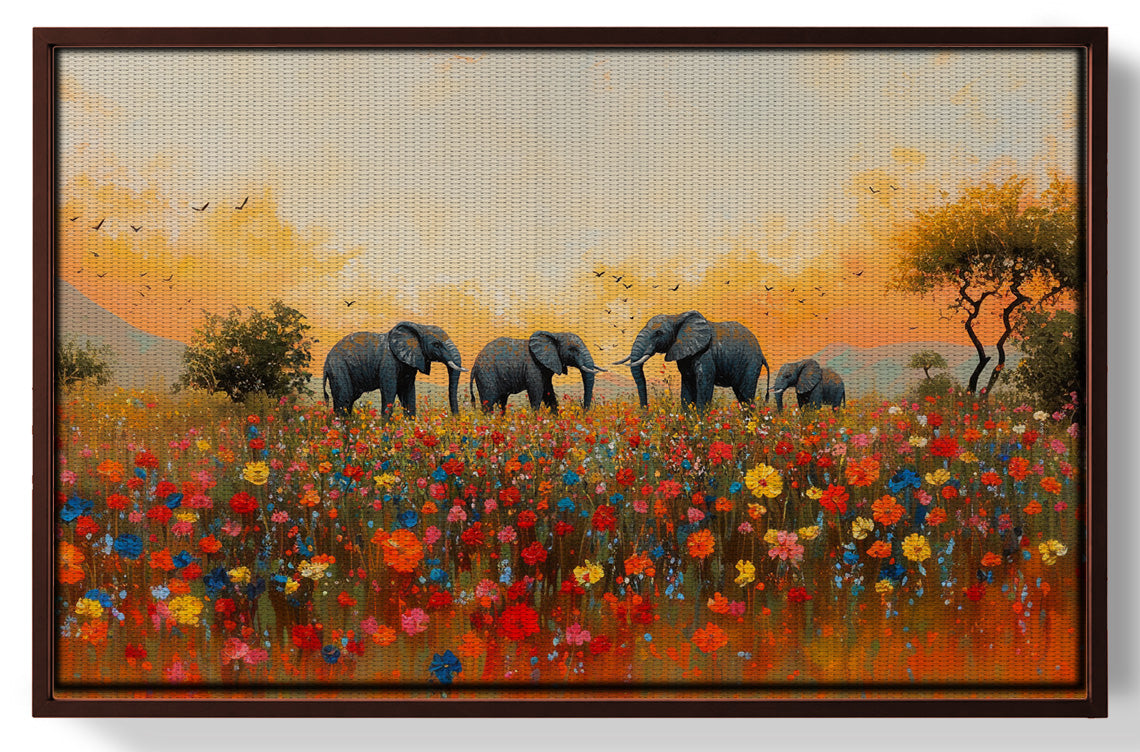 Elephants in Wildflower Field Black African American canvas print view 31