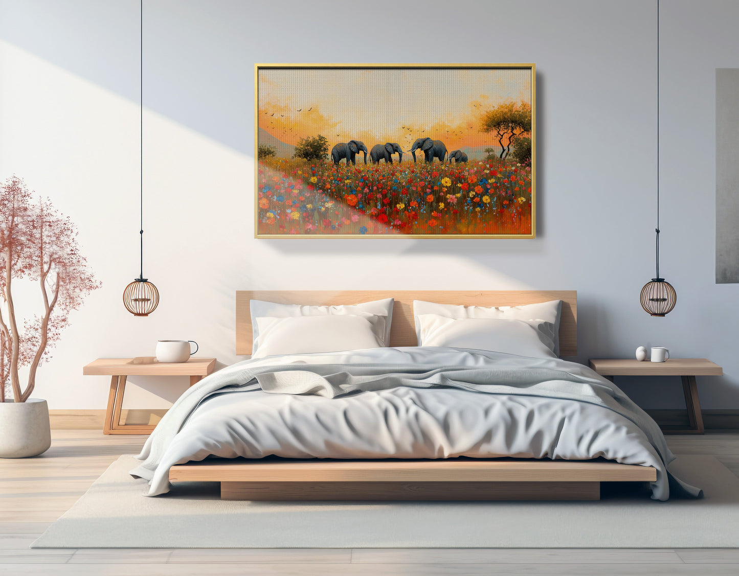Elephants in Wildflower Field Black African American canvas print view 39