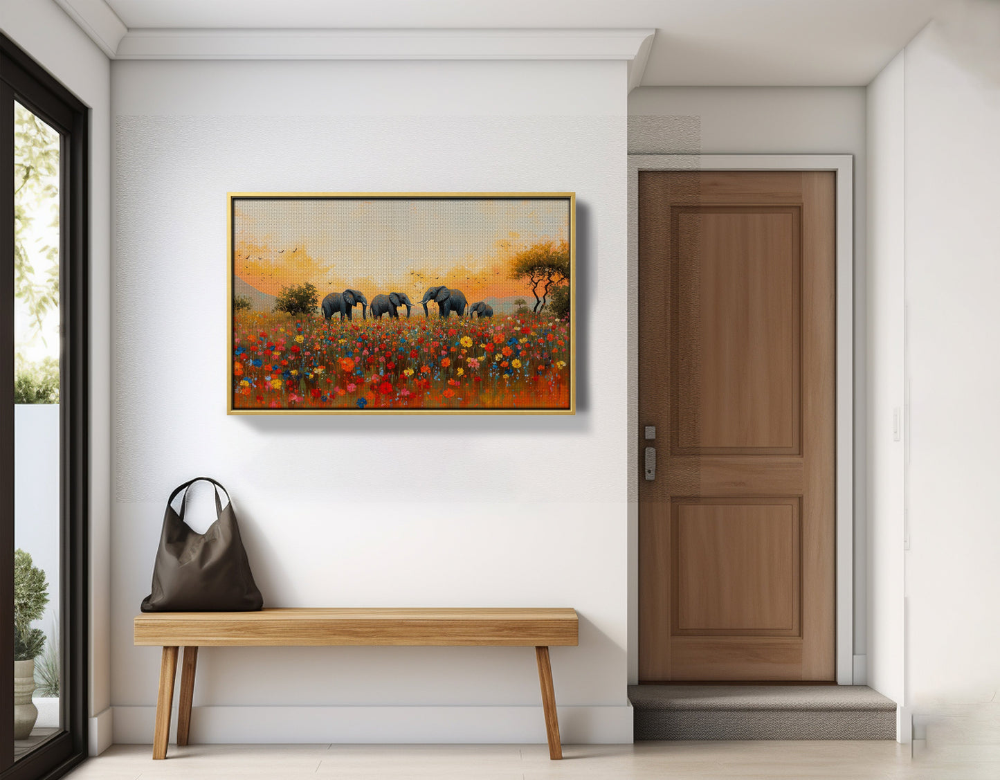 Elephants in Wildflower Field Black African American canvas print view 41