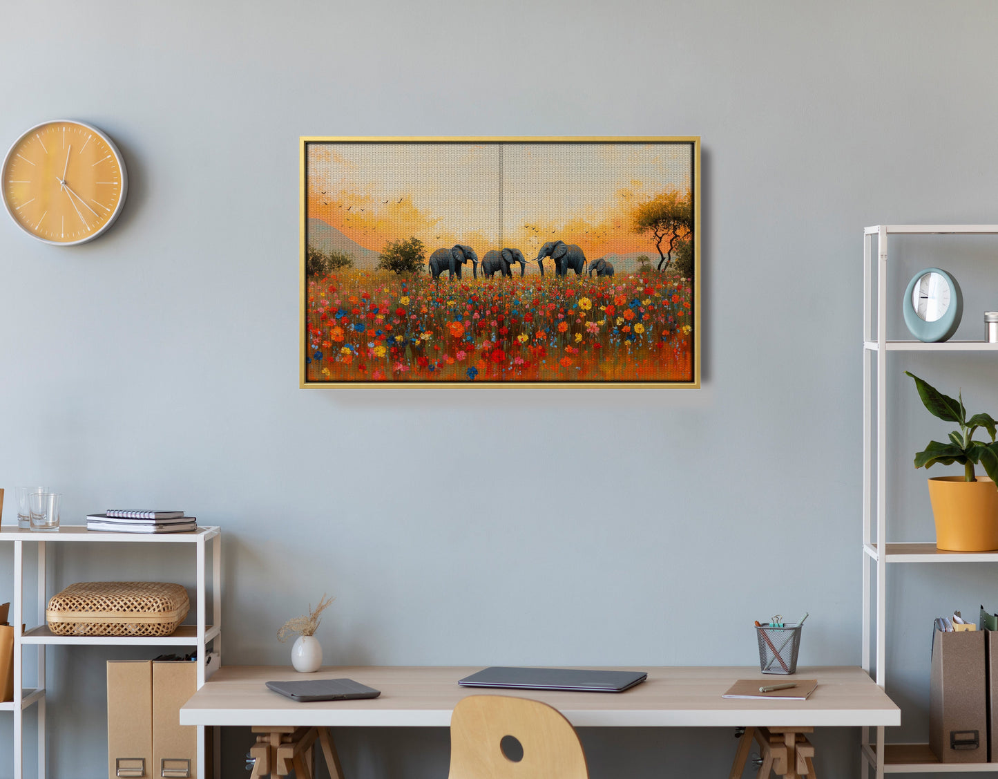 Elephants in Wildflower Field Black African American canvas print view 42