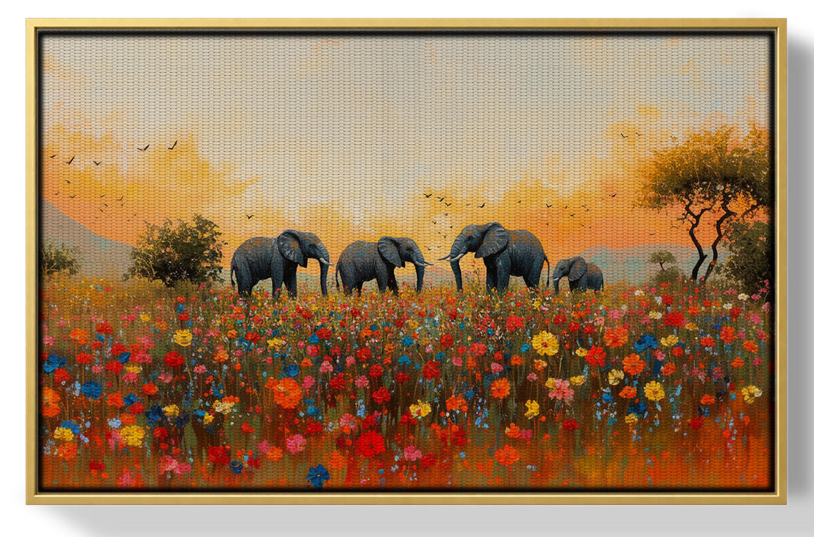 Elephants in Wildflower Field Black African American canvas print view 37