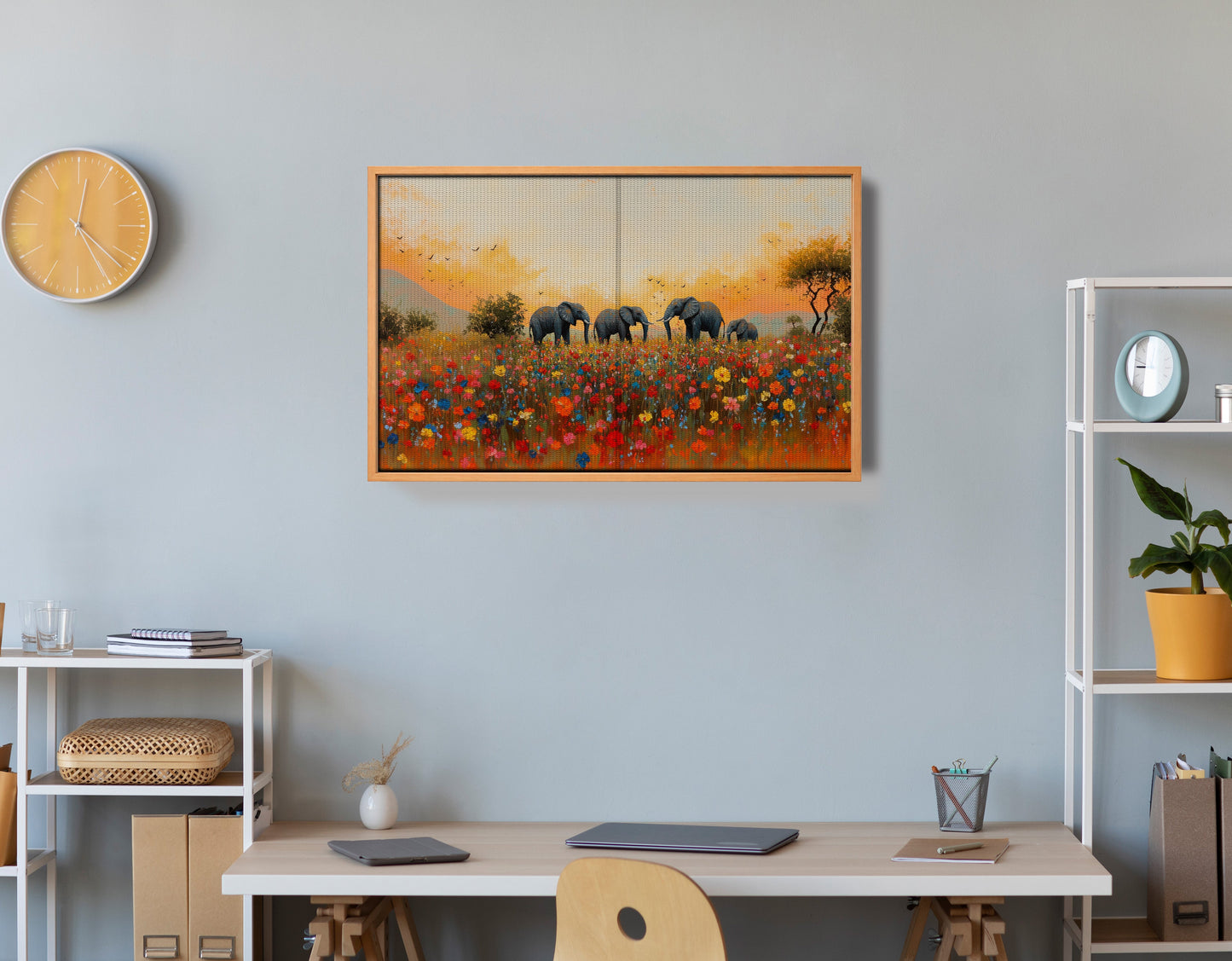 Elephants in Wildflower Field Black African American canvas print view 48