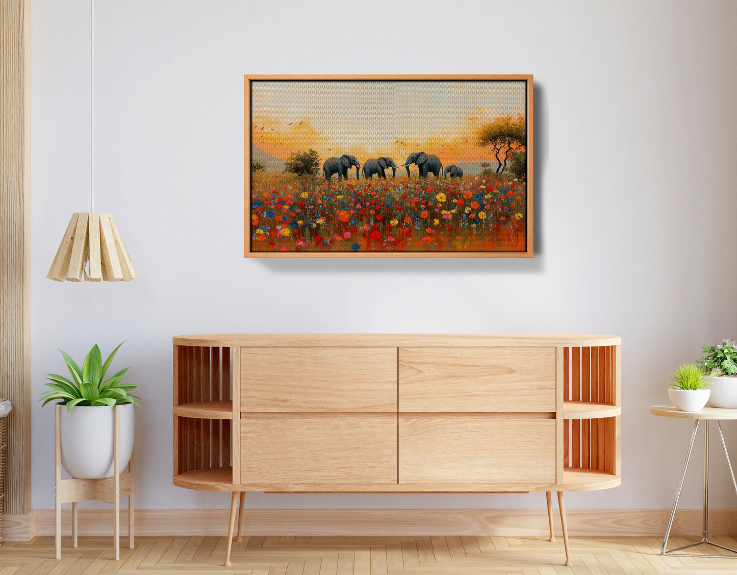 Elephants in Wildflower Field Black African American canvas print view 44