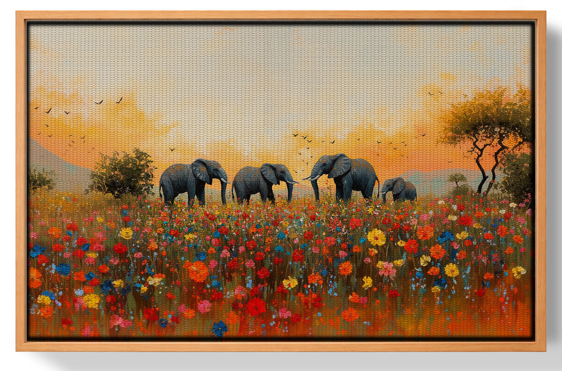Elephants in Wildflower Field Black African American canvas print view 43