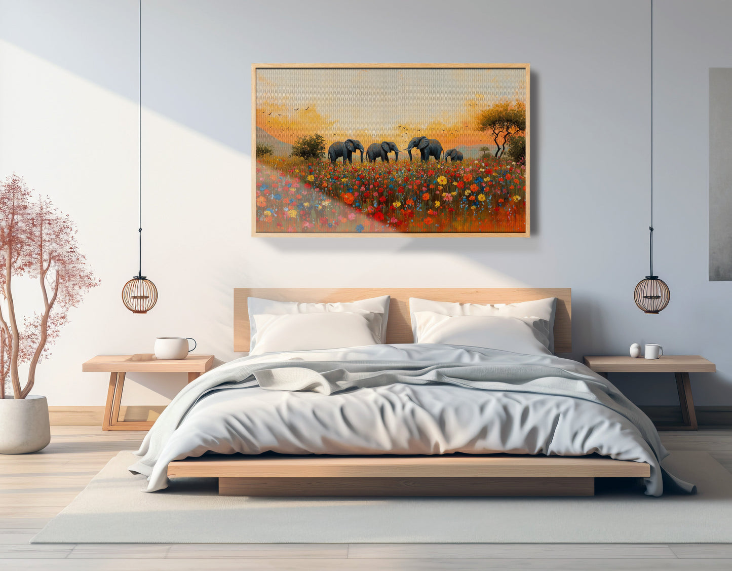 Elephants in Wildflower Field Black African American canvas print view 51