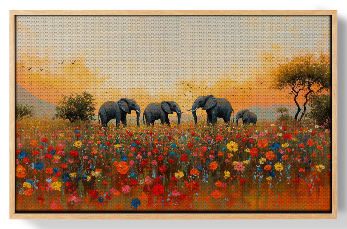 Elephants in Wildflower Field Black African American canvas print view 49