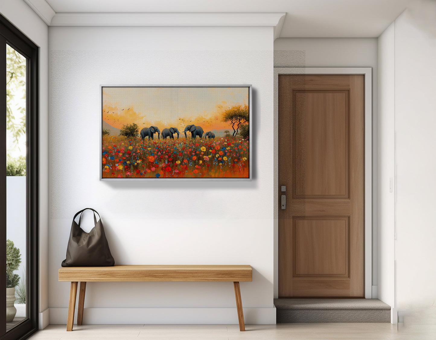 Elephants in Wildflower Field Black African American canvas print view 59