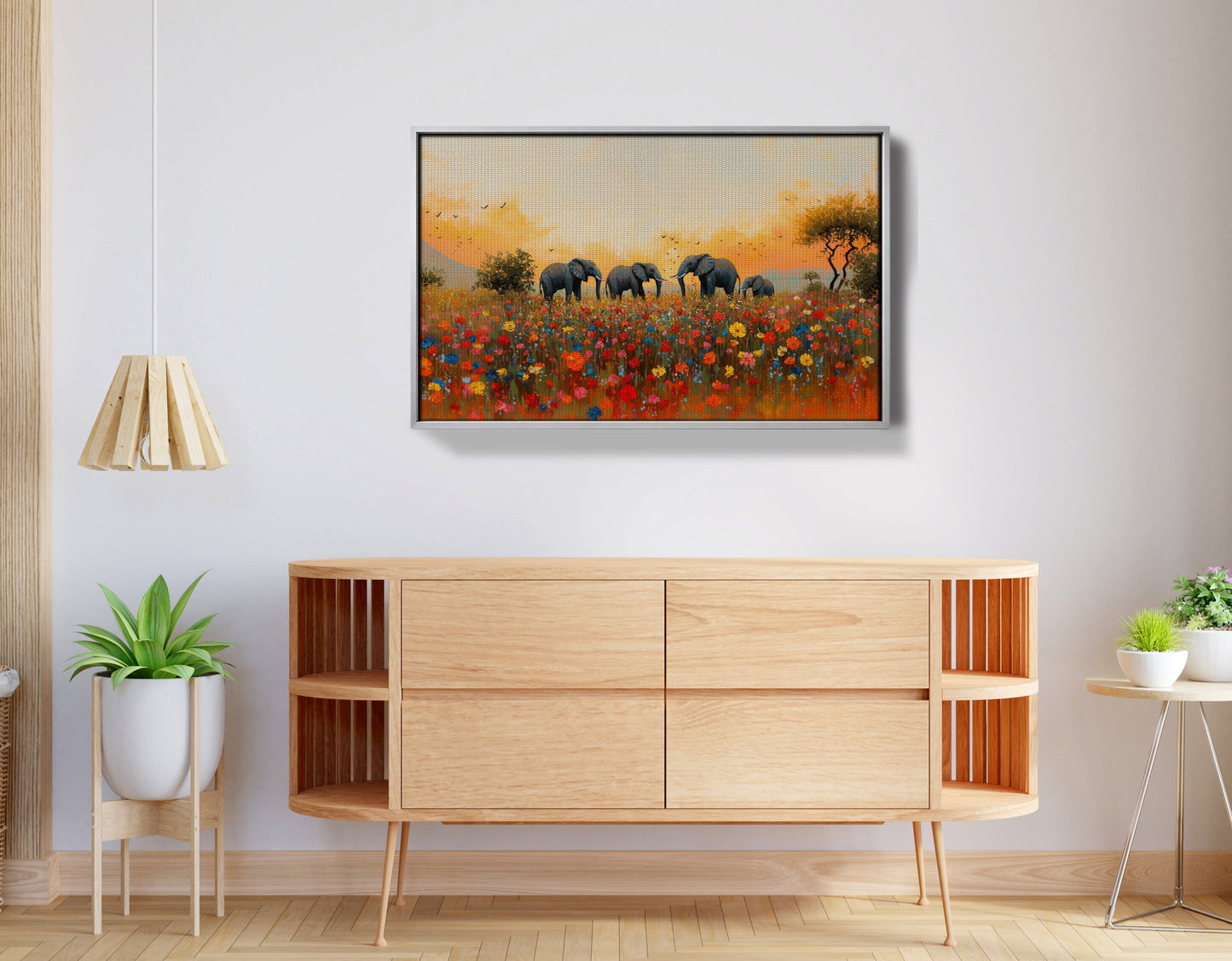 Elephants in Wildflower Field Black African American canvas print view 56